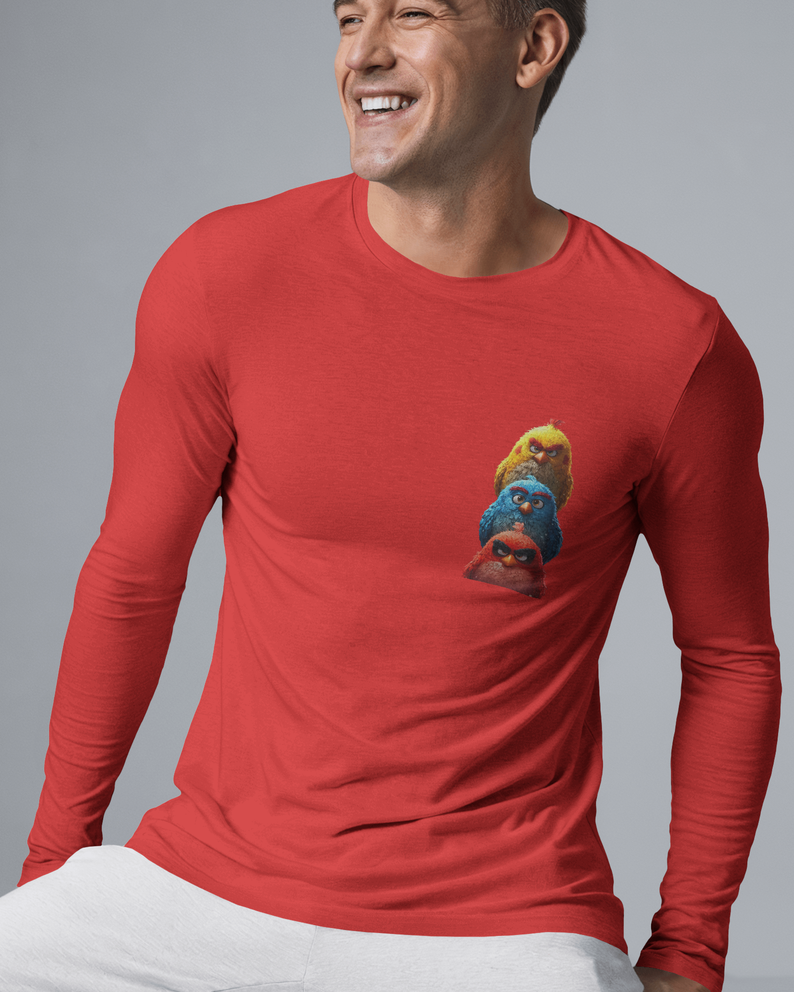 Triple Threat Angry Birds Cartoon Men's Full Sleeve T-Shirt | Teeyatra