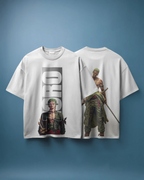 Roronoa Zoro "Master Swordsman" White Streetwear – Premium 240 GSM Terry Cotton Oversized T-Shirt