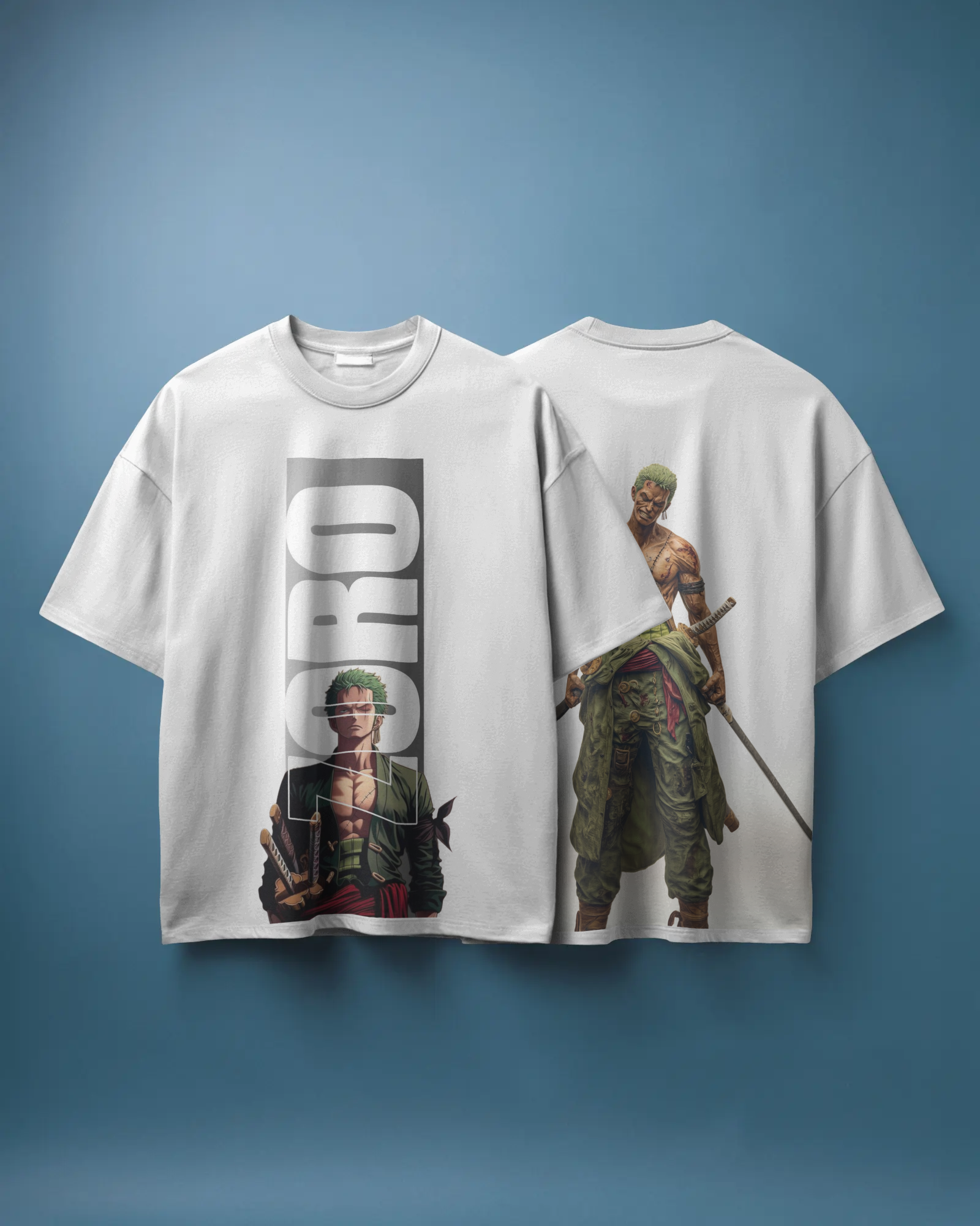 Roronoa Zoro "Master Swordsman" White Streetwear – Premium 240 GSM Terry Cotton Oversized T-Shirt