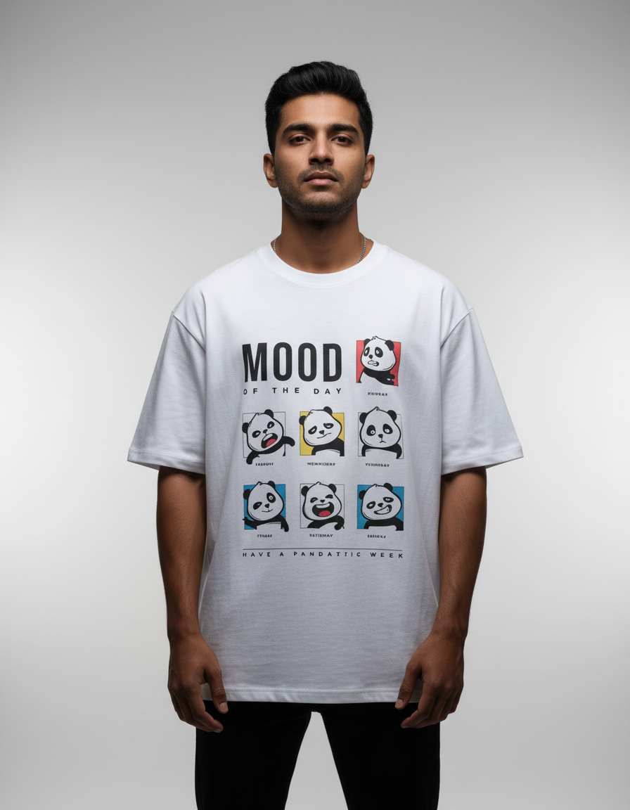 Panda-monium Cartoon Mood Oversized Standard T-Shirt | Teeyatra | Abstract