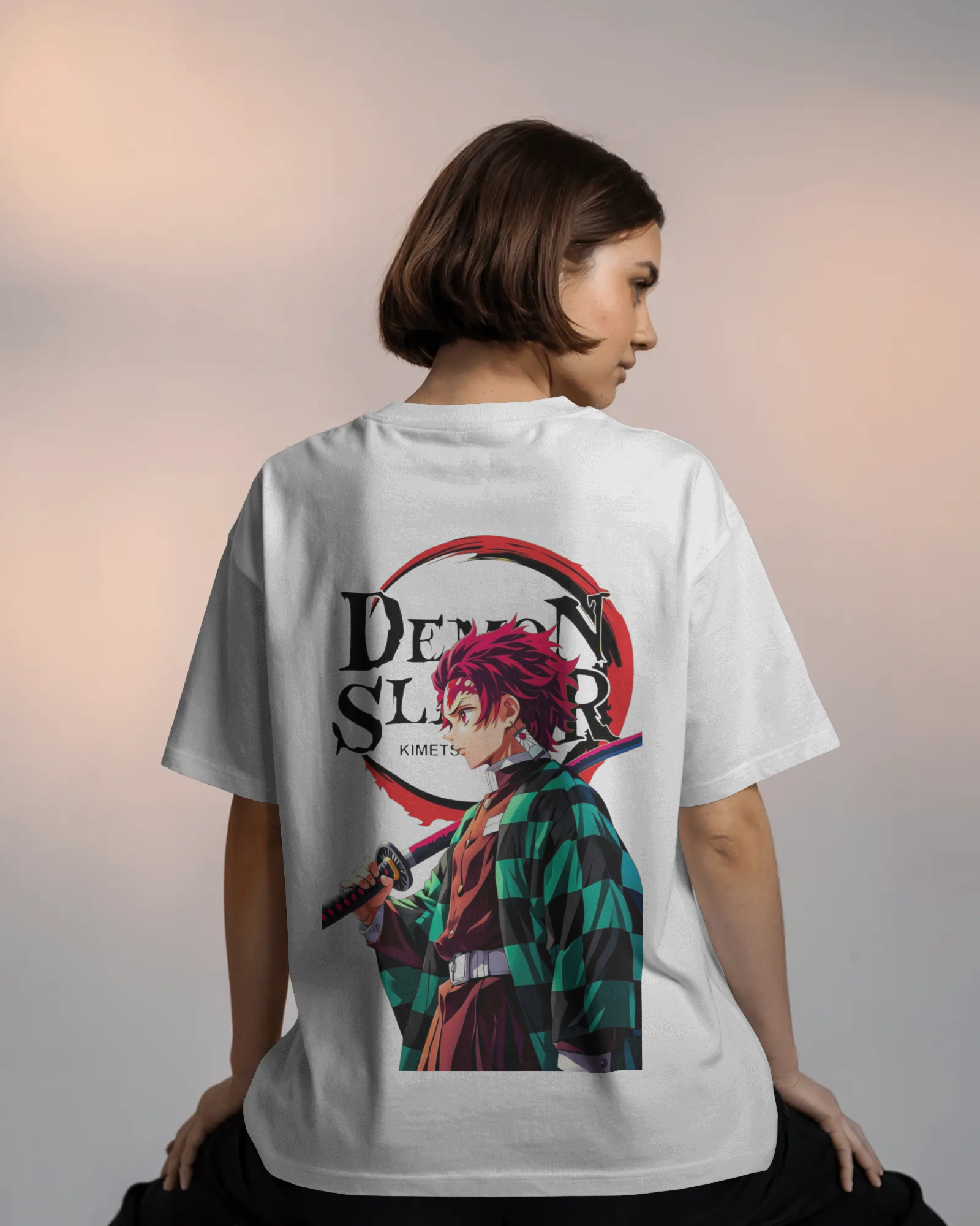 Tanjiro Kamado Ladies Terry Oversized Tee | Demon Slayer  | Teeyatra | Anime