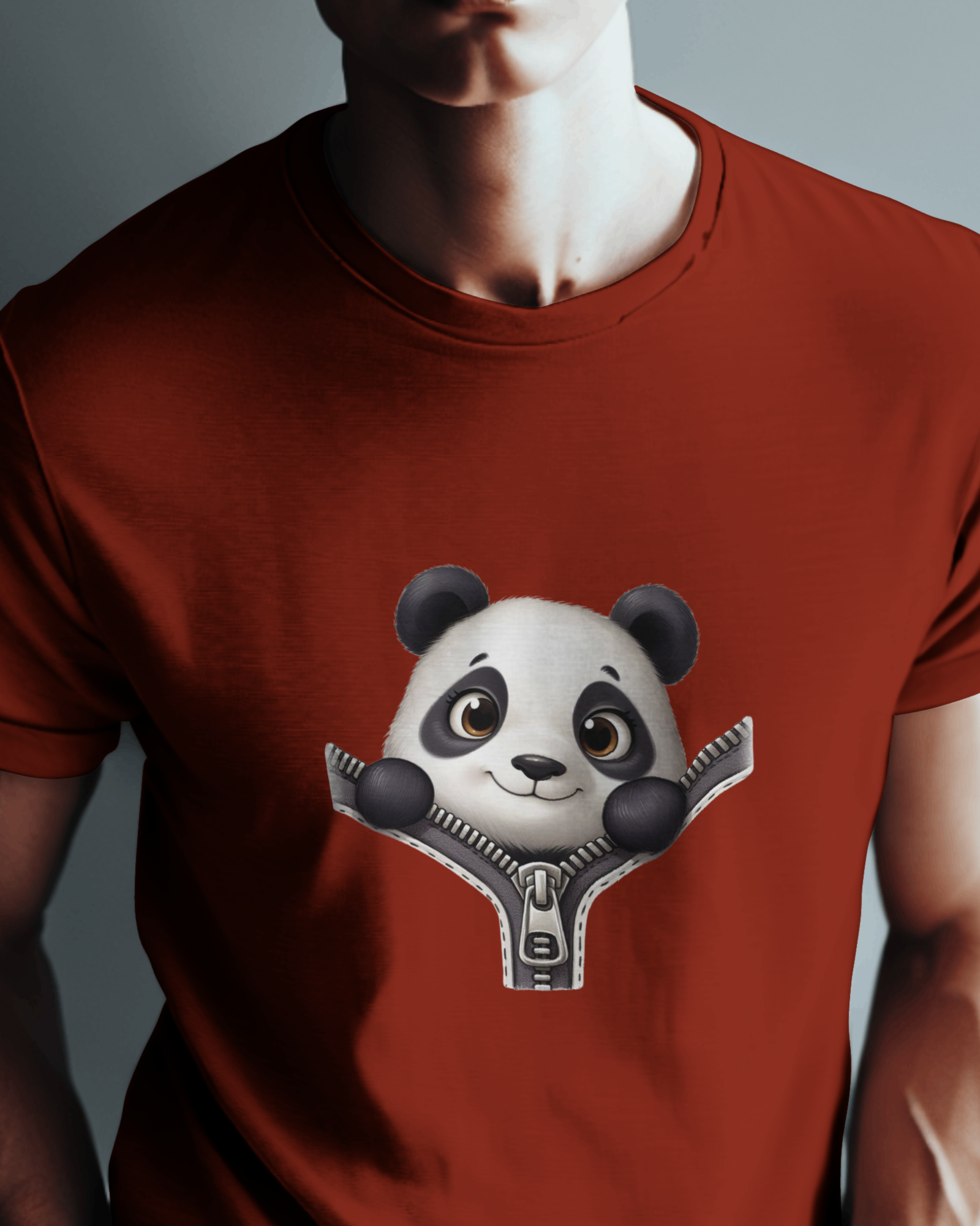 Unzip The Cuteness Panda Men's Classic Crew T-Shirt | Teeyatra | Cartoon