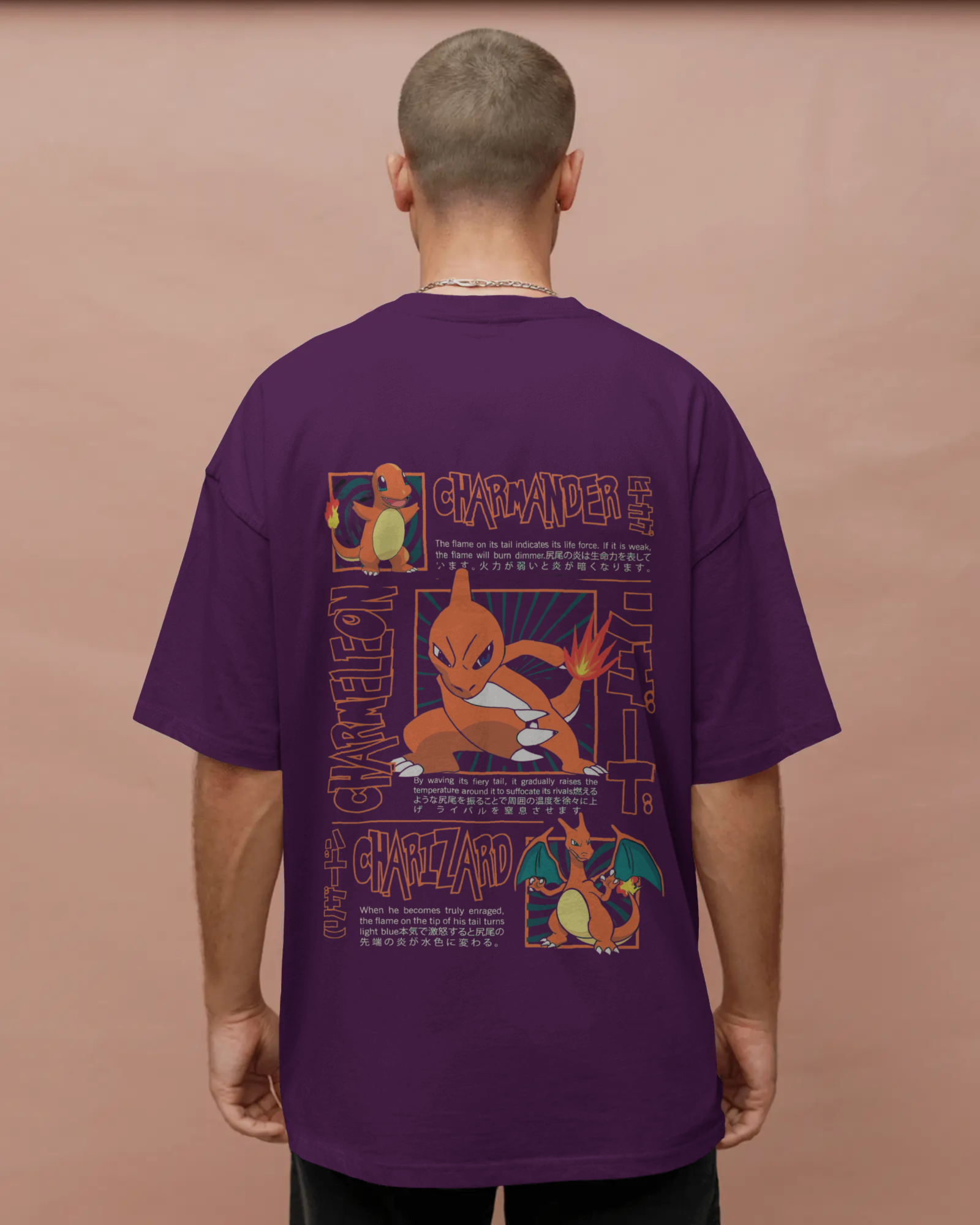 Charmander & Charizard Evolution Men's Oversized Classic T-shirt | Teeyatra | Anime