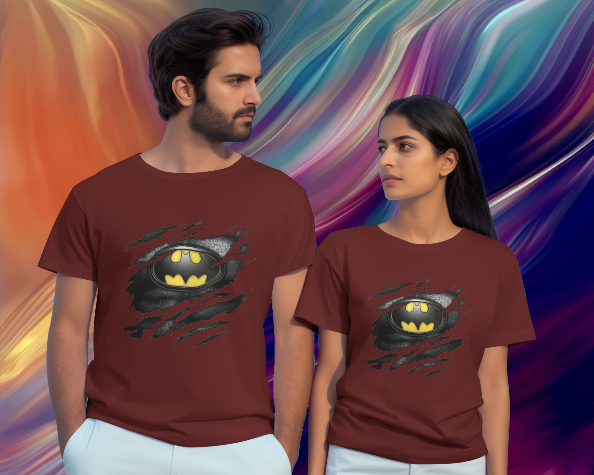 DC Tear Effect Batman Logo Ladies Classic Crew T-Shirt | Teeyatra