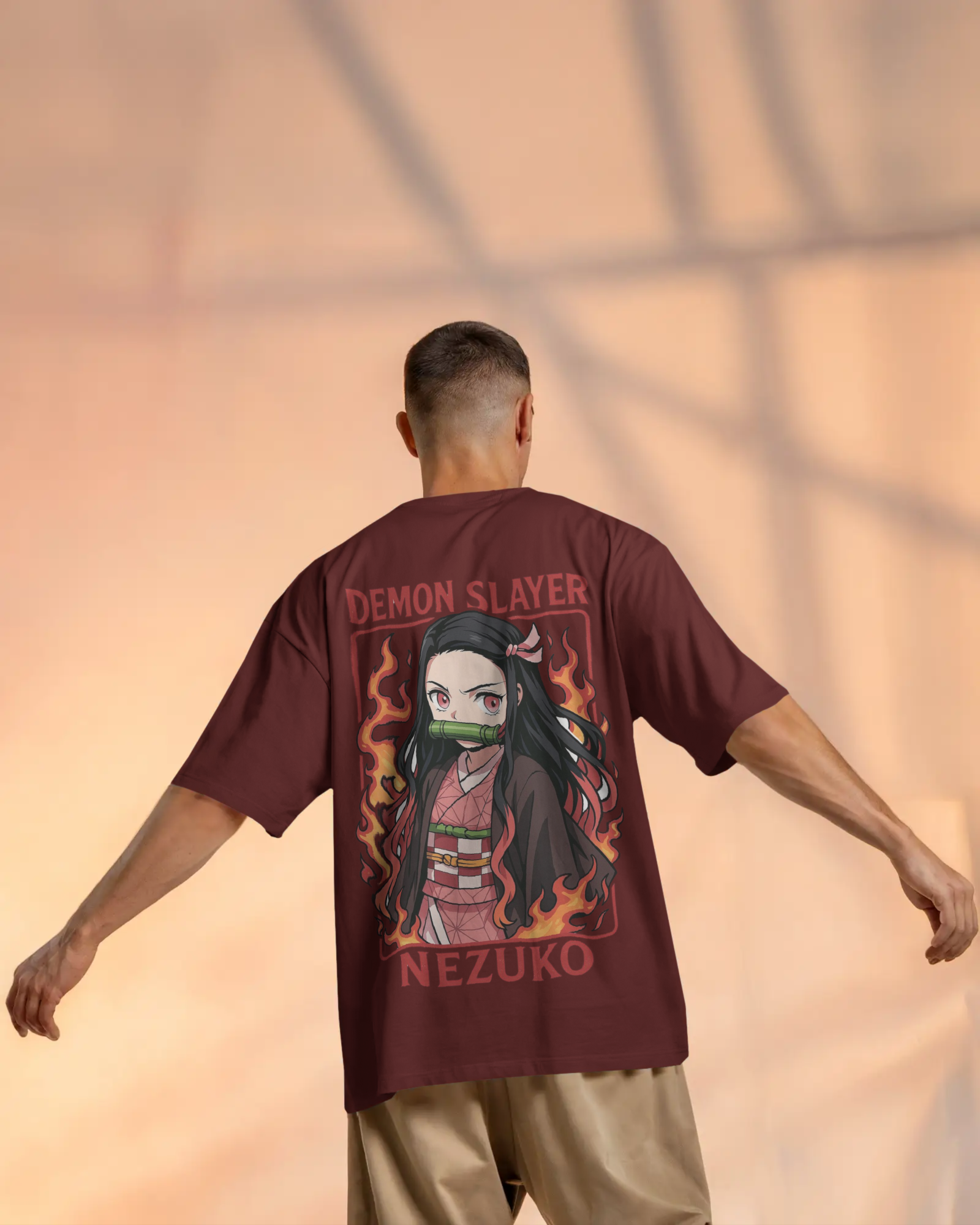 Nezuko Fire Graphic Men's Unisex Oversized Classic T-shirt | Demon Slayer | Anime | Teeyatra