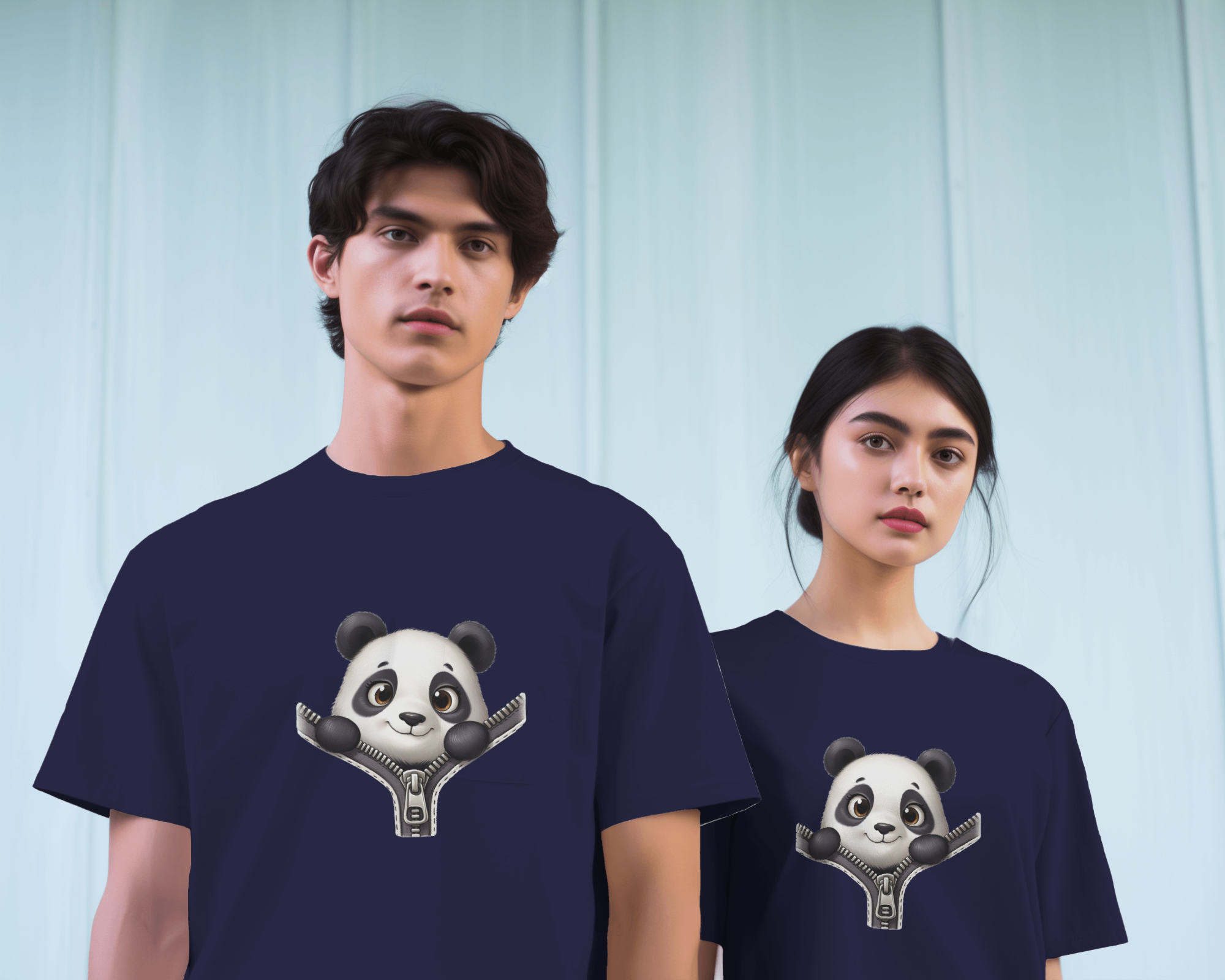 Unzip The Cuteness Panda Ladies Classic Crew T-Shirt | Teeyatra | Cartoon