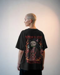 Nezuko Fire Graphic Ladies Oversized Classic T-shirt | Demon Slayer | Anime | Teeyatra
