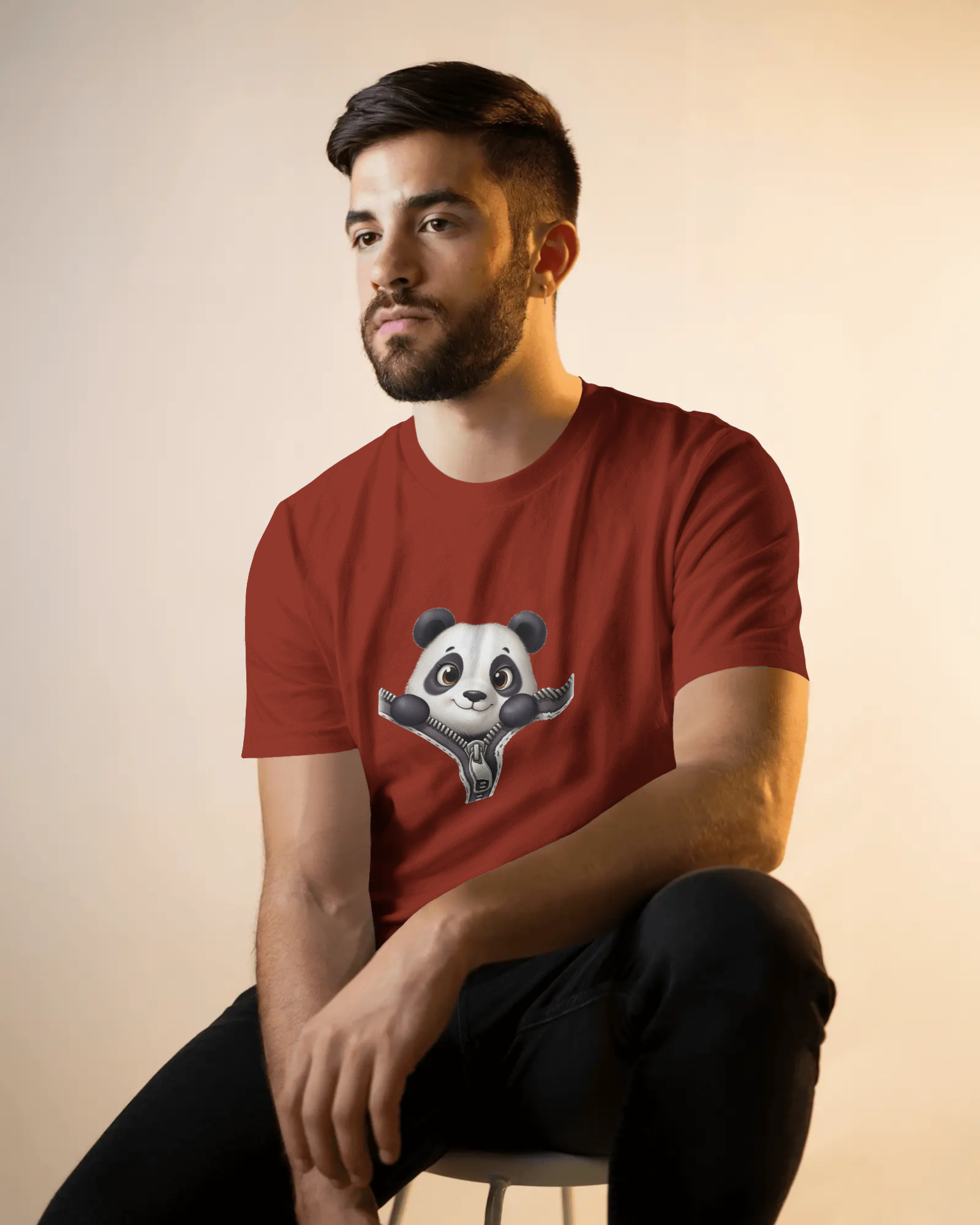 Unzip The Cuteness Panda Men's Classic Crew T-Shirt | Teeyatra | Cartoon