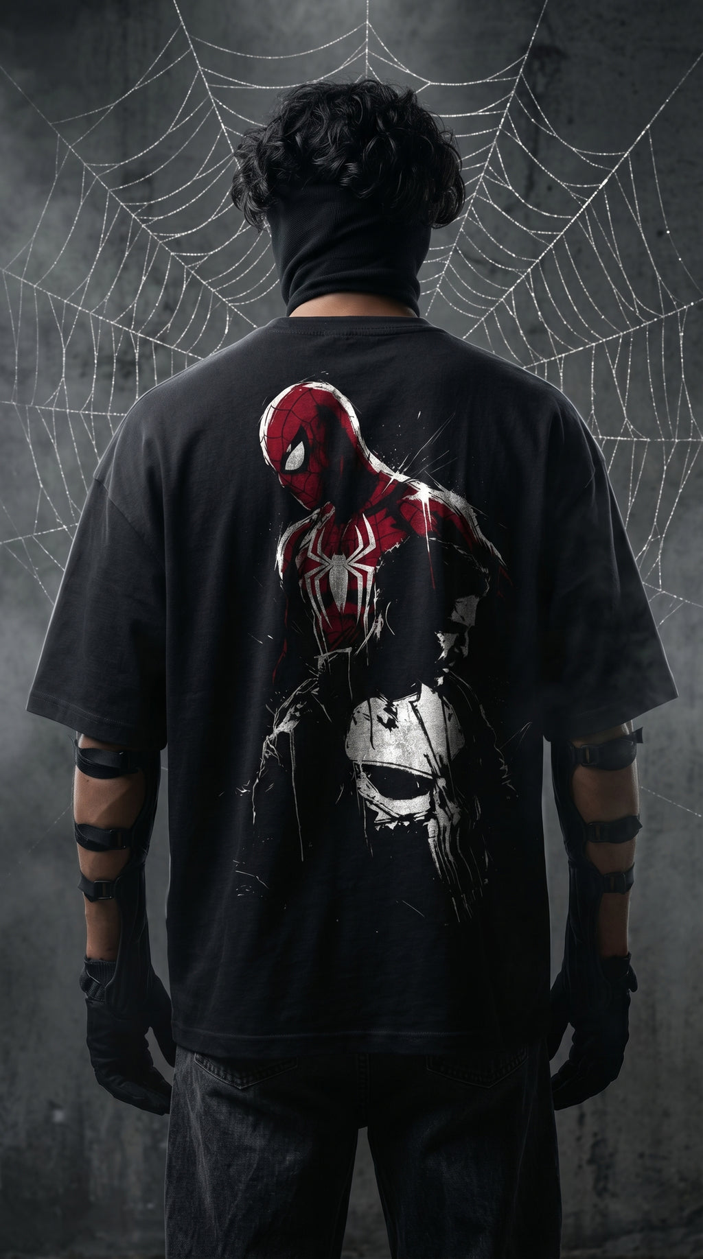 Teeyatra Spider-Punisher Fusion Oversized T-Shirt | 240 GSM French Terry | Premium Streetwear Drop