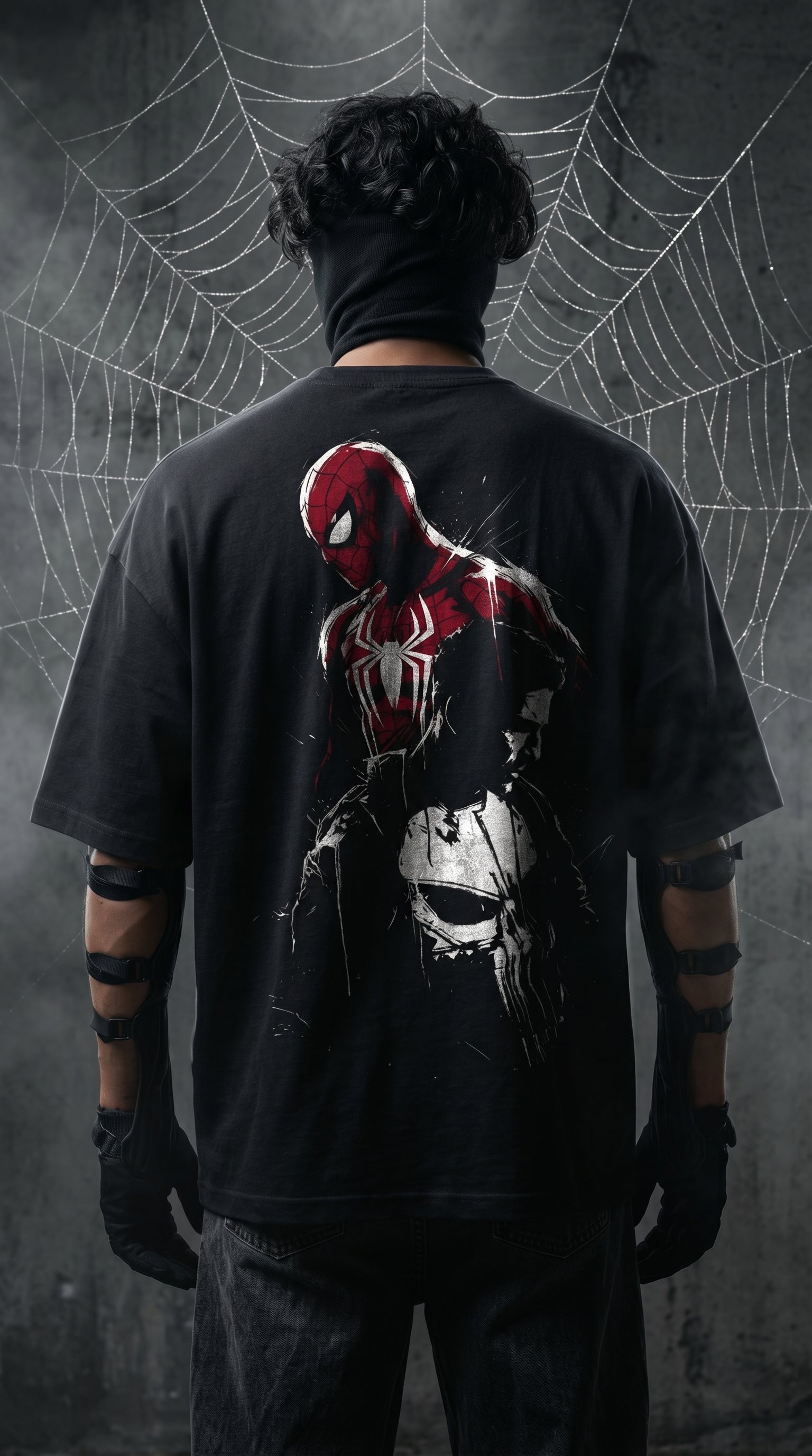 Teeyatra Spider-Punisher Fusion Oversized T-Shirt | 240 GSM French Terry | Premium Streetwear Drop