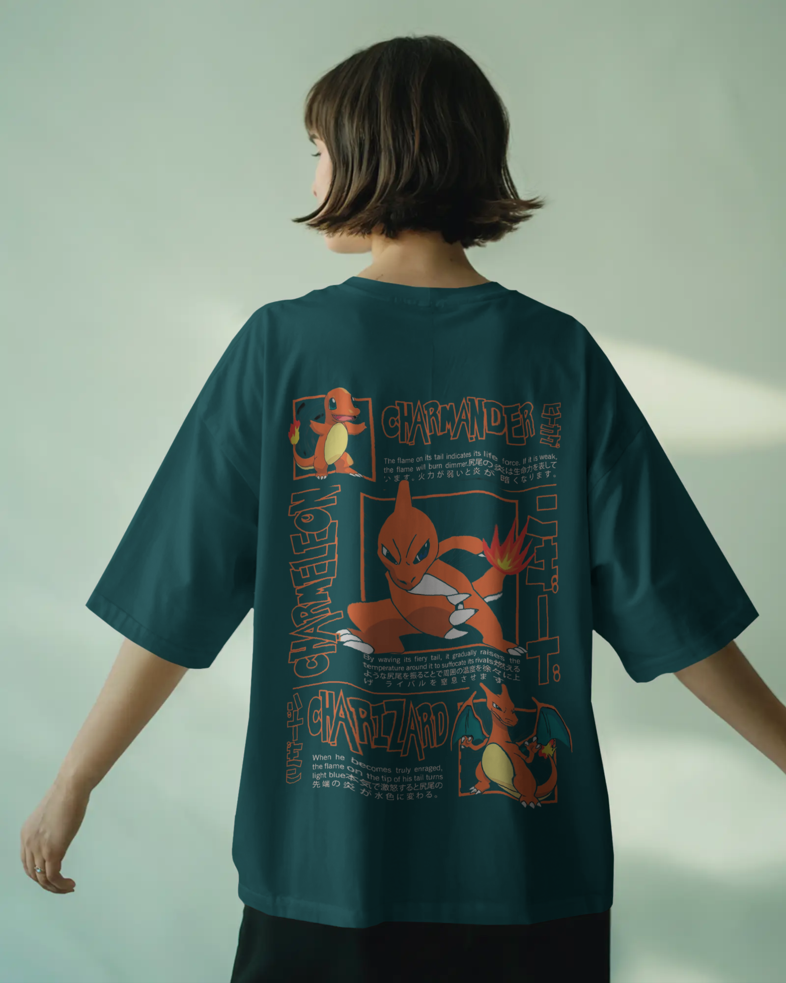 Charmander & Charizard Evolution Ladies Oversized Classic T-shirt | Teeyatra | Anime