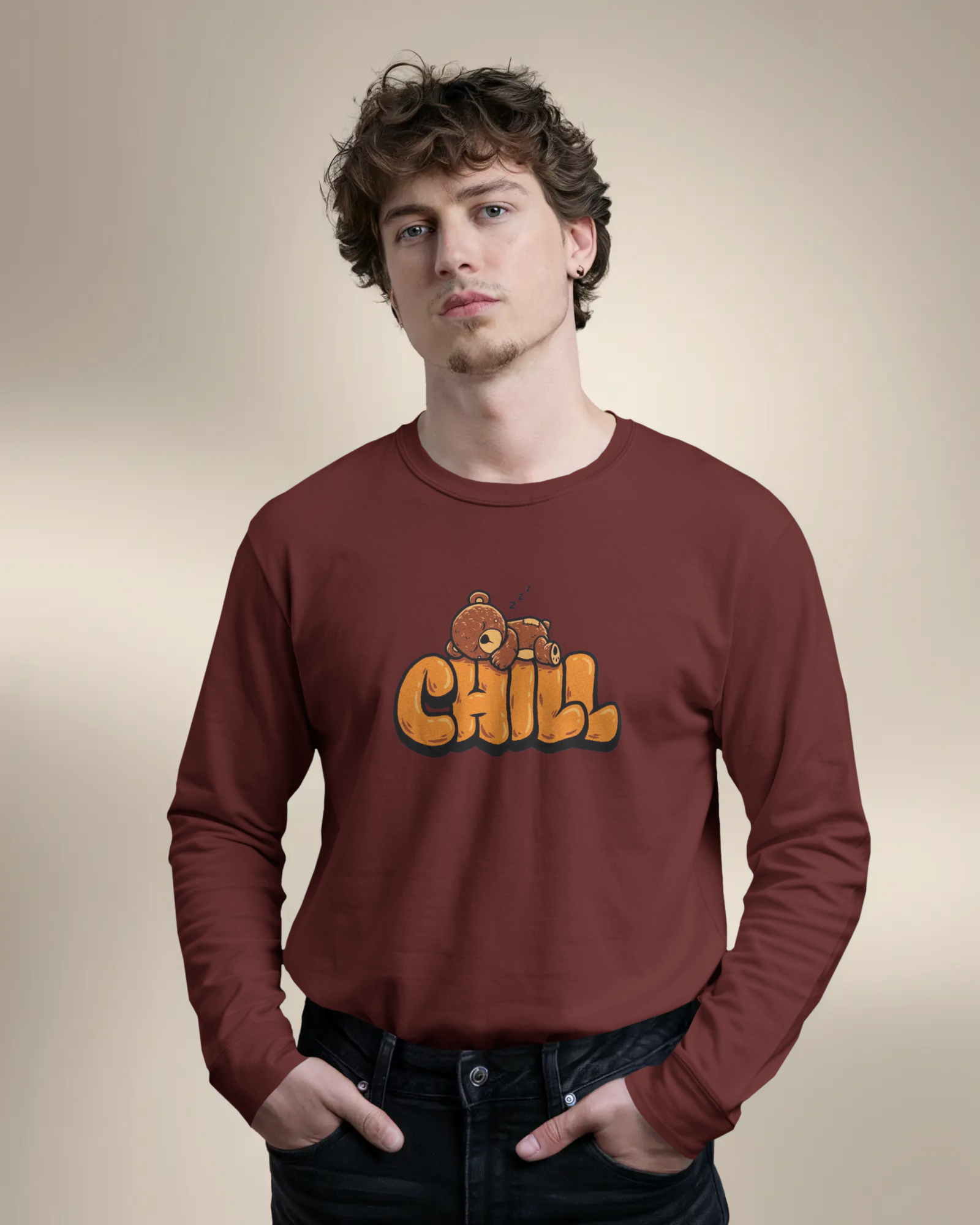 Chill Mode On Men's Full Sleeve T-Shirt | Teeyatra | Cartoon
