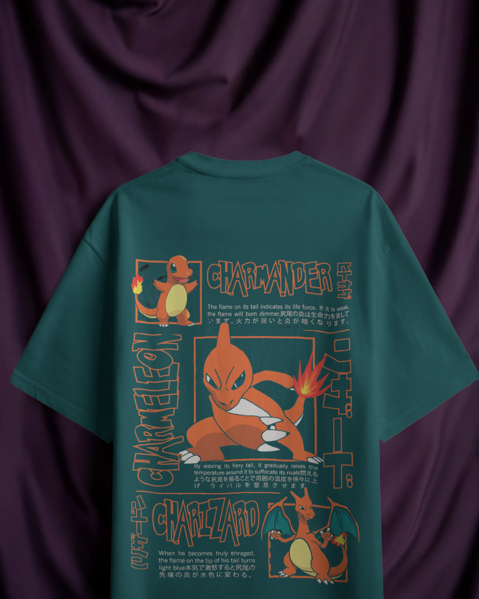 Charmander & Charizard Evolution Men's Oversized Classic T-shirt | Teeyatra | Anime