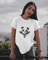 Unzip The Cuteness Panda Ladies Classic Crew T-Shirt | Teeyatra | Cartoon