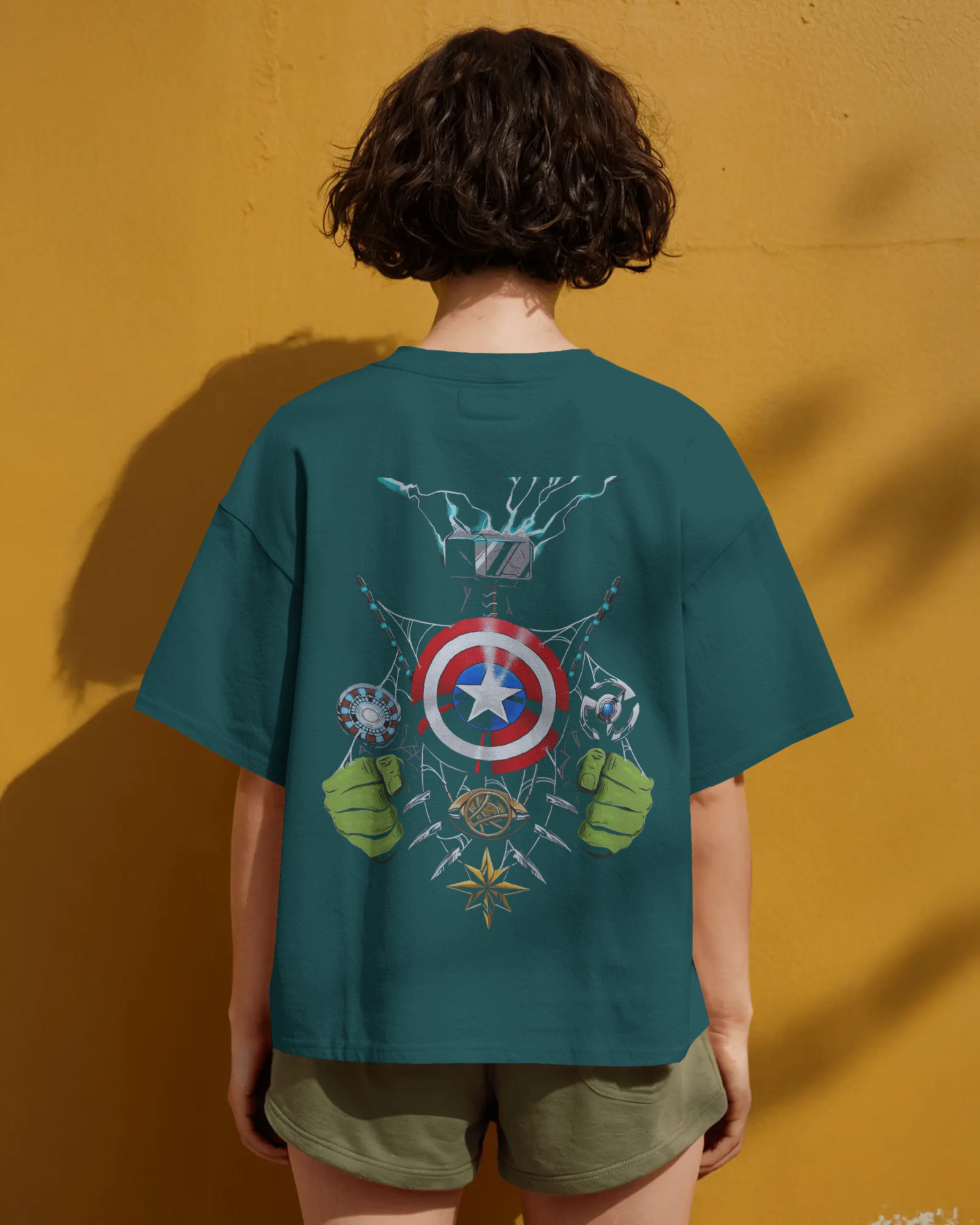 Defender of Earth: Avengers Back Print Ladies Oversized Classic T-shirt | Teeyatra| Marvel