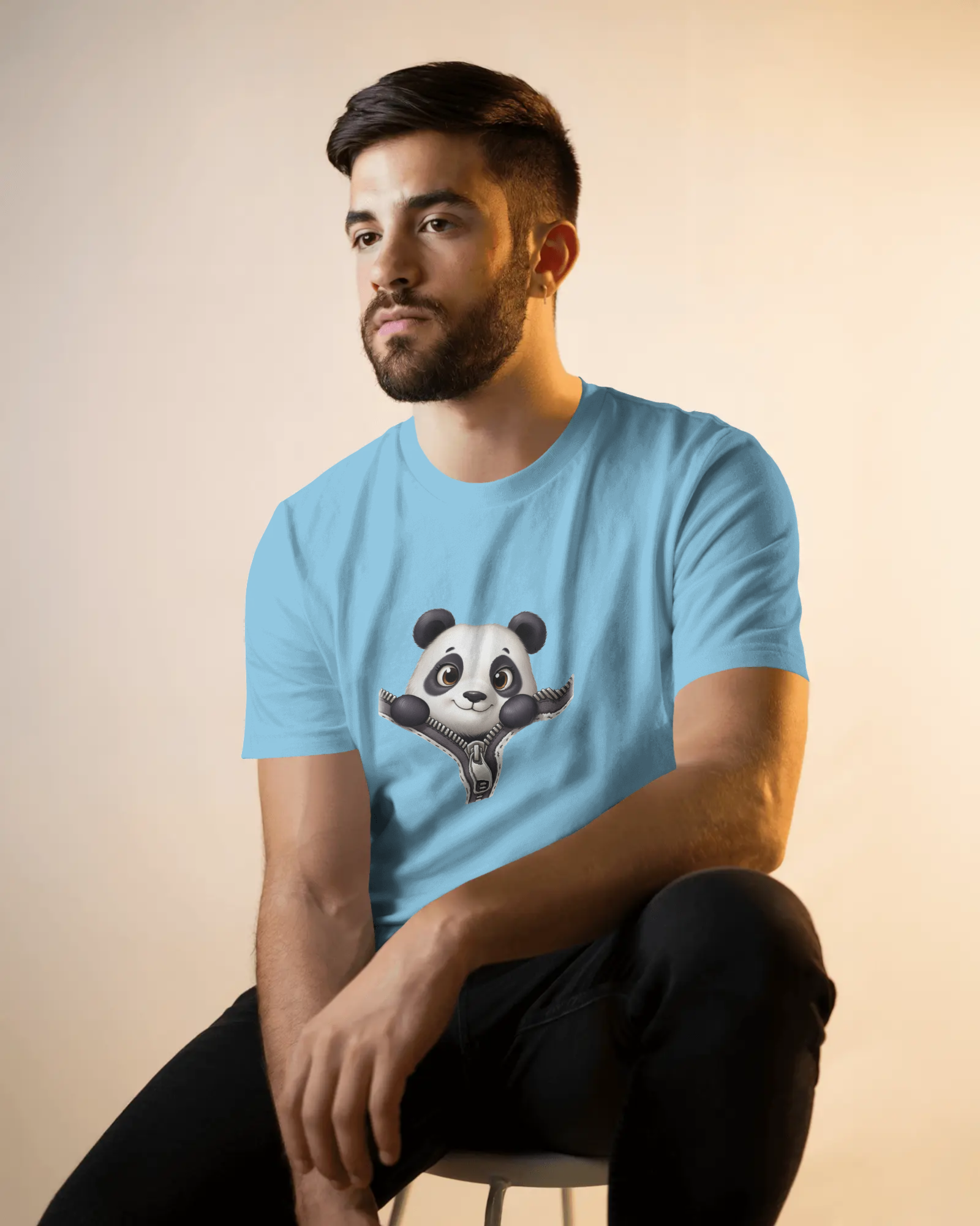 Unzip The Cuteness Panda Men's Classic Crew T-Shirt | Teeyatra | Cartoon