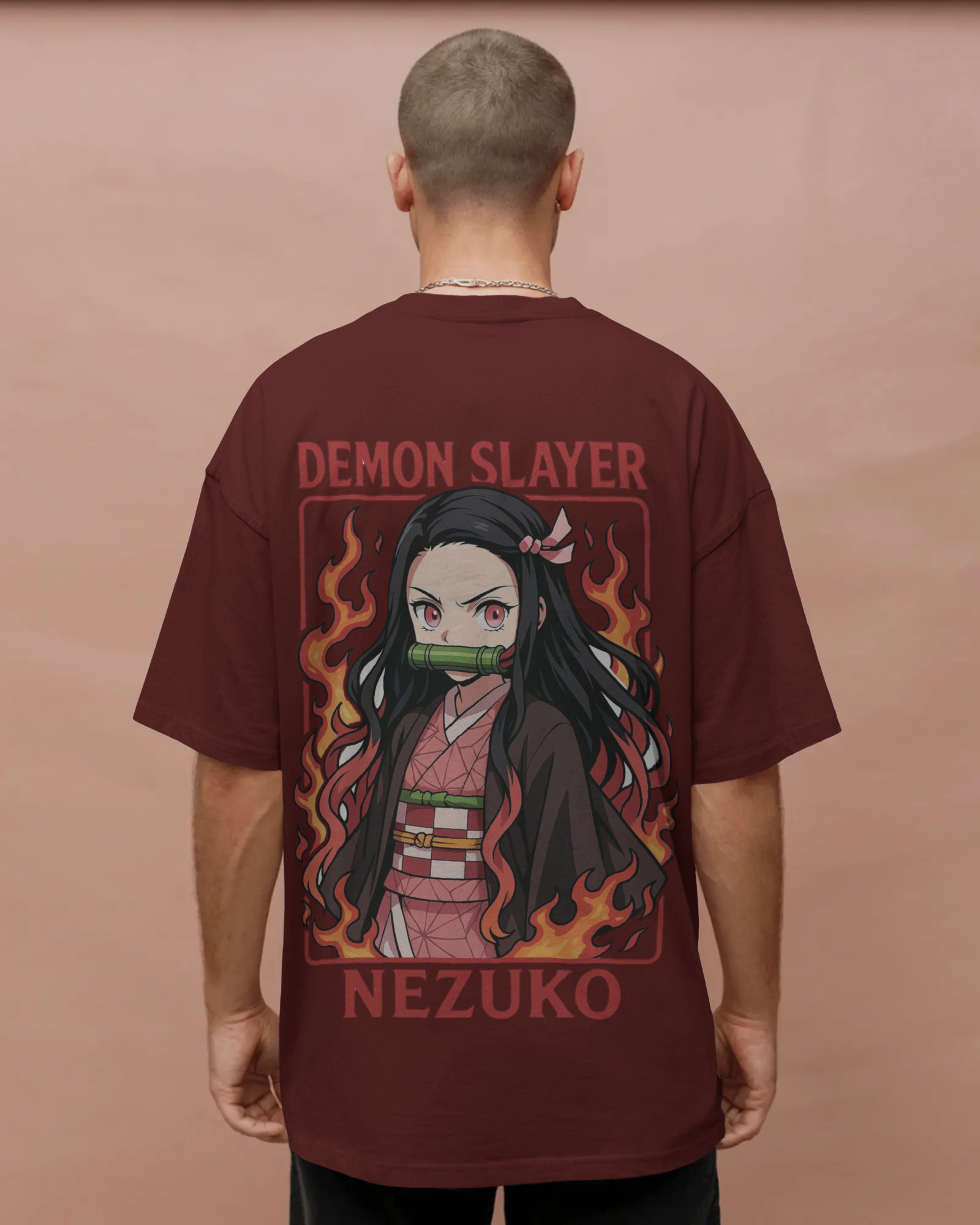 Nezuko Fire Graphic Men's Unisex Oversized Classic T-shirt | Demon Slayer | Anime | Teeyatra