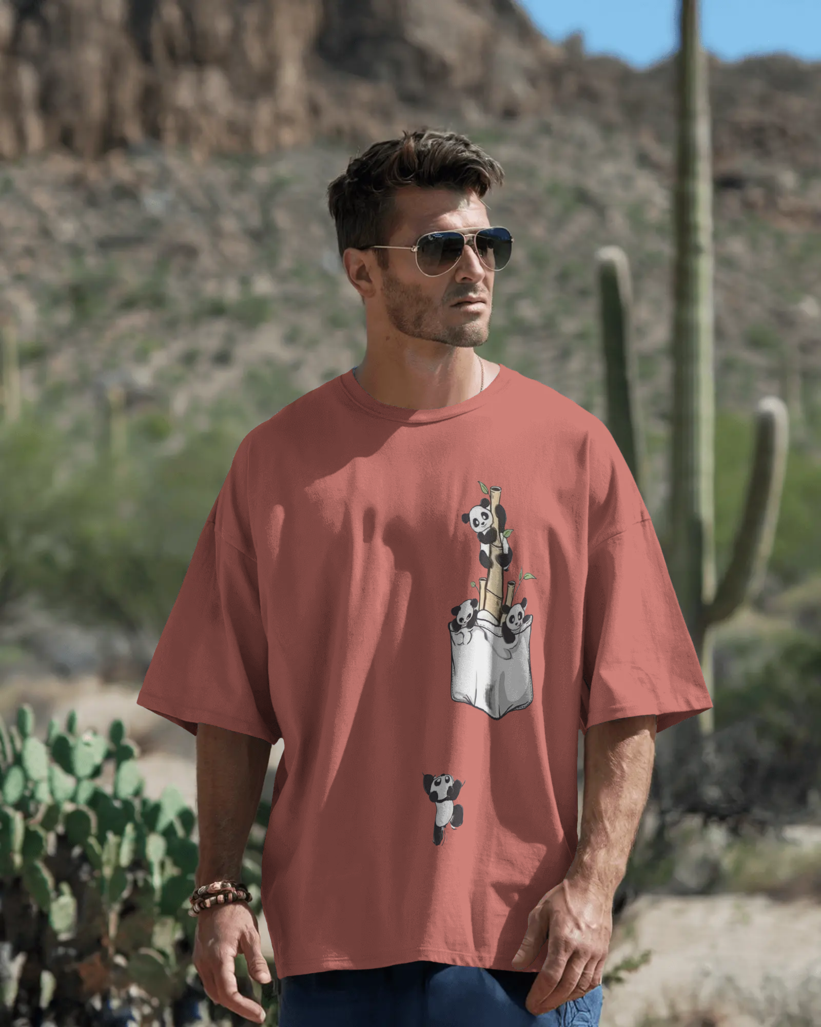 The Great Escape Panda Men's Oversized Classic T-shirt | Teeyatra | Cartoon