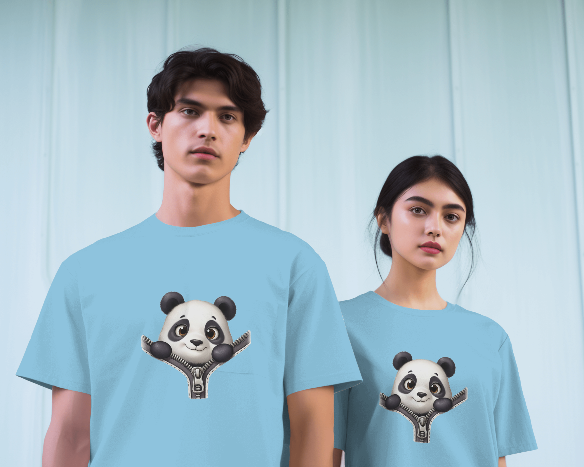 Unzip The Cuteness Panda Ladies Classic Crew T-Shirt | Teeyatra | Cartoon
