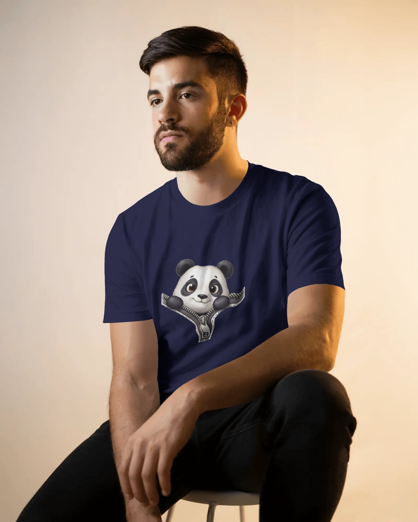 Unzip The Cuteness Panda Men's Classic Crew T-Shirt | Teeyatra | Cartoon