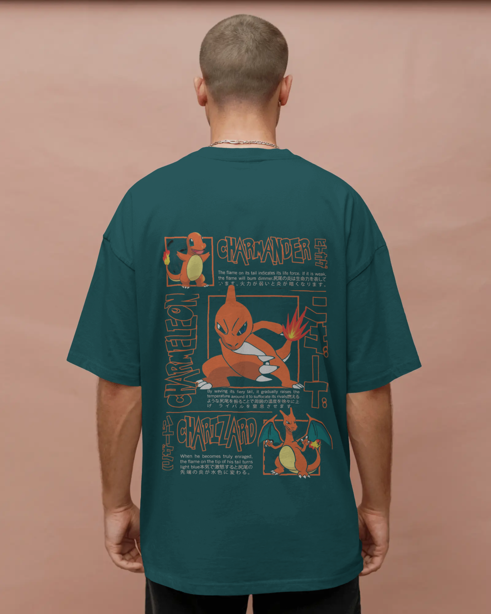 Charmander & Charizard Evolution Men's Oversized Classic T-shirt | Teeyatra | Anime