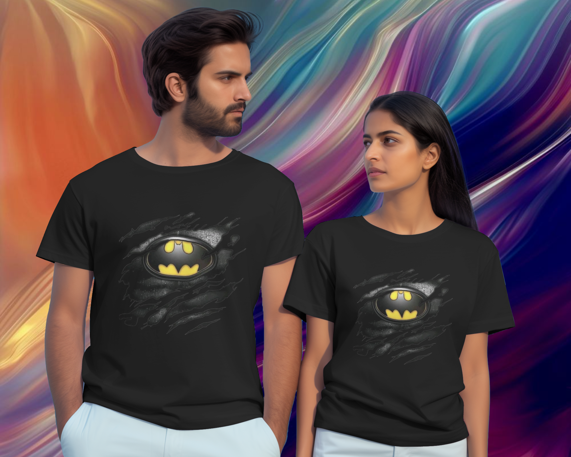 DC Tear Effect Batman Logo Ladies Classic Crew T-Shirt | Teeyatra