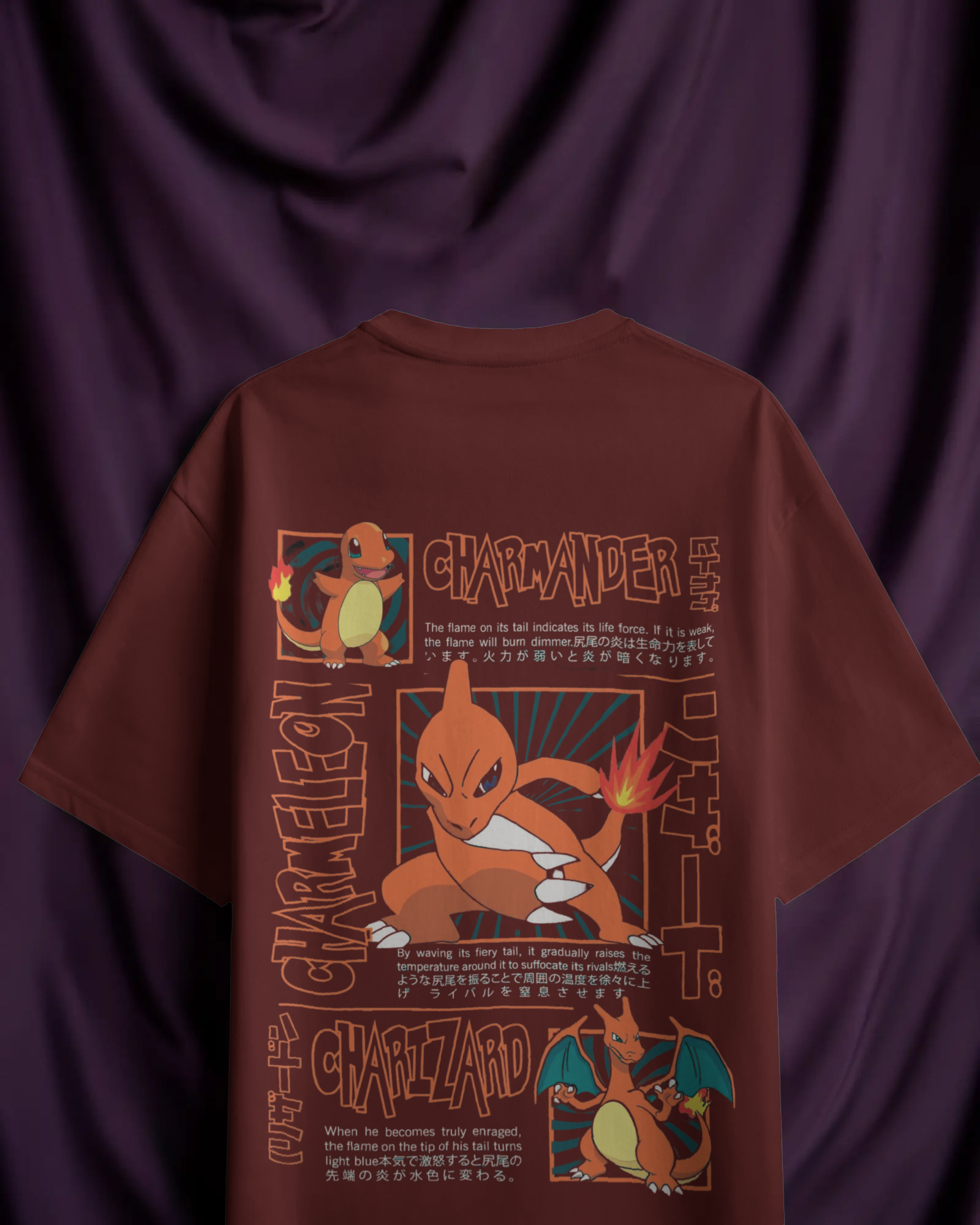 Charmander & Charizard Evolution Men's Oversized Classic T-shirt | Teeyatra | Anime