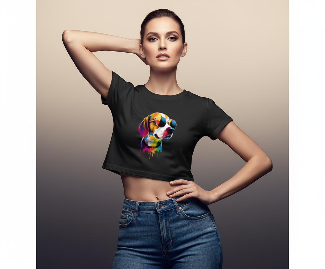 Shades & Paws Crop Top | Teeyatra | Abstract