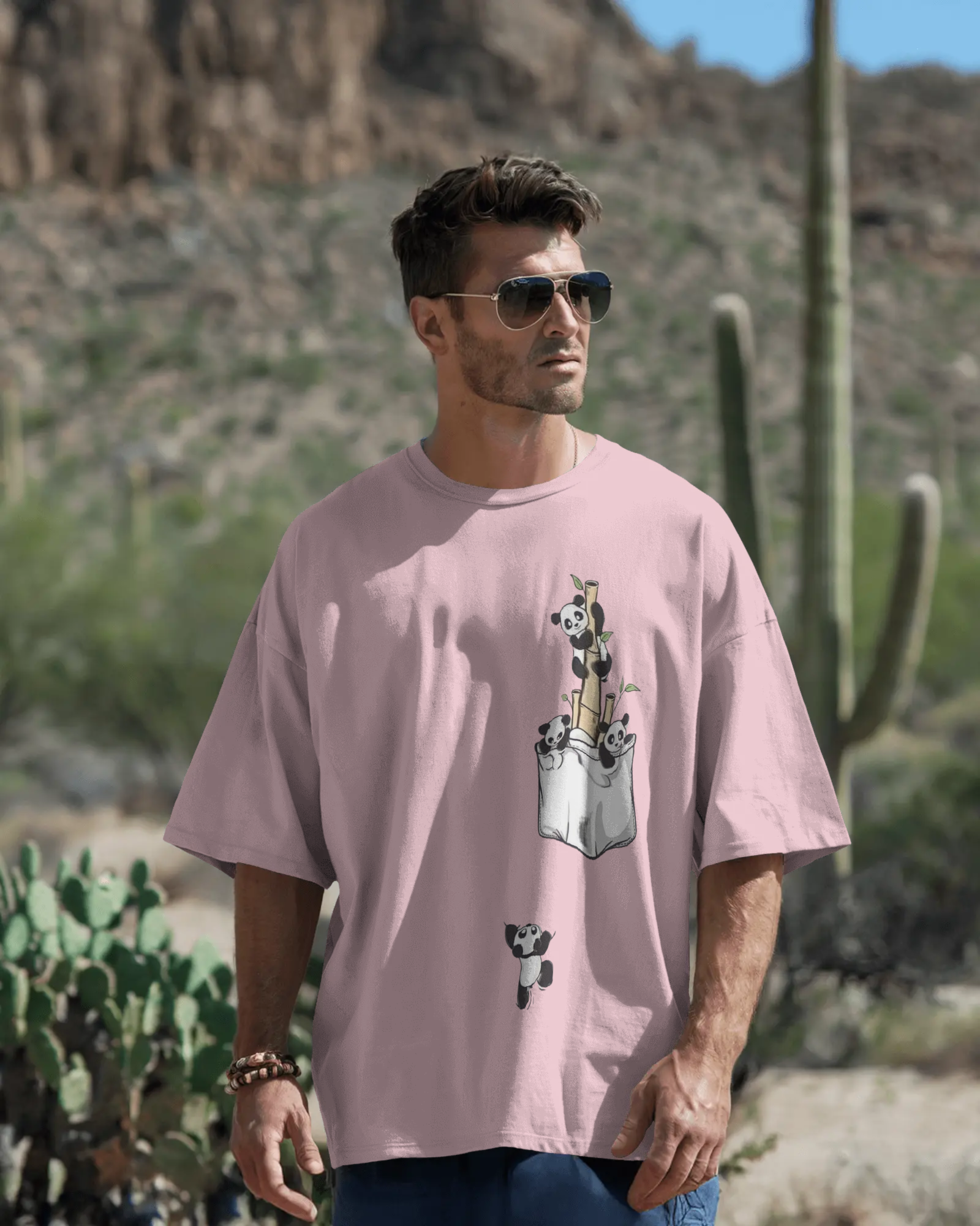 The Great Escape Panda Men's Oversized Classic T-shirt | Teeyatra | Cartoon