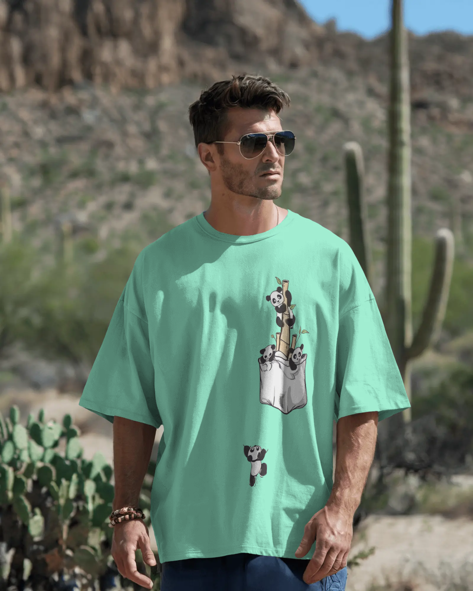 The Great Escape Panda Men's Oversized Classic T-shirt | Teeyatra | Cartoon
