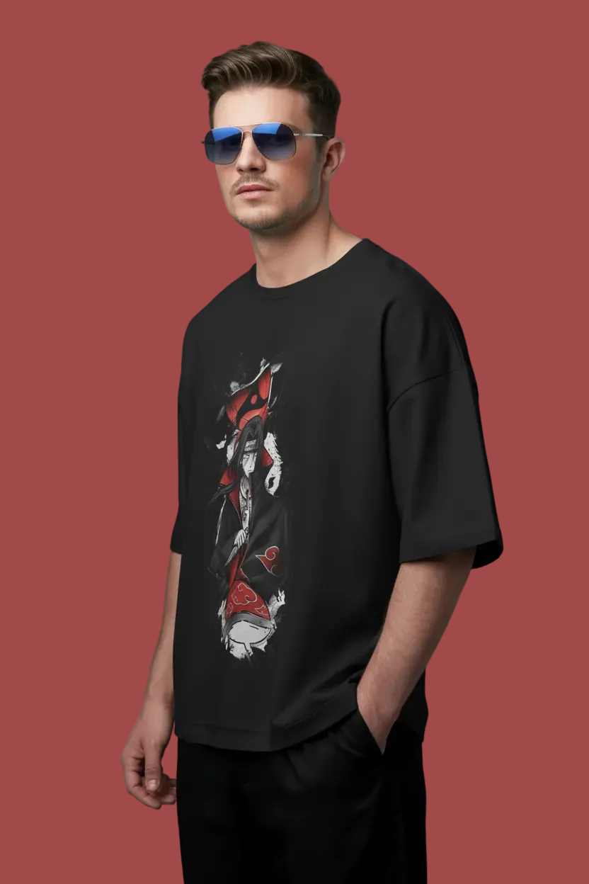 Itachi Uchiha "Crow Genjutsu" Edition – Premium 240 GSM Terry Cotton Oversized T-Shirt