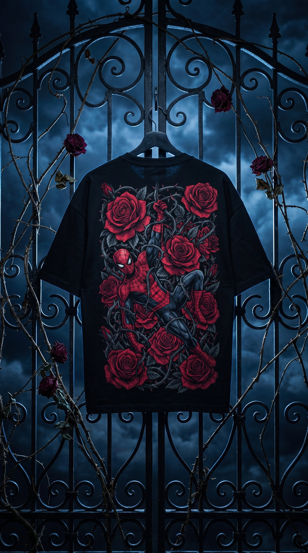 Teeyatra Spider Rose Noir Oversized T-Shirt