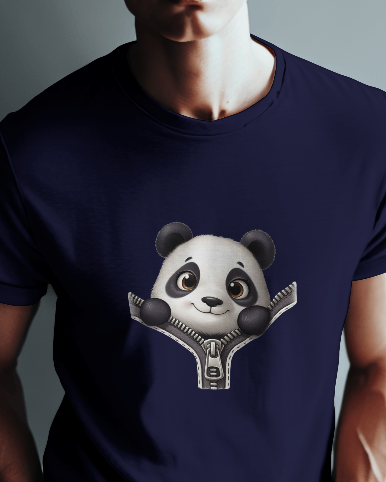 Unzip The Cuteness Panda Men's Classic Crew T-Shirt | Teeyatra | Cartoon