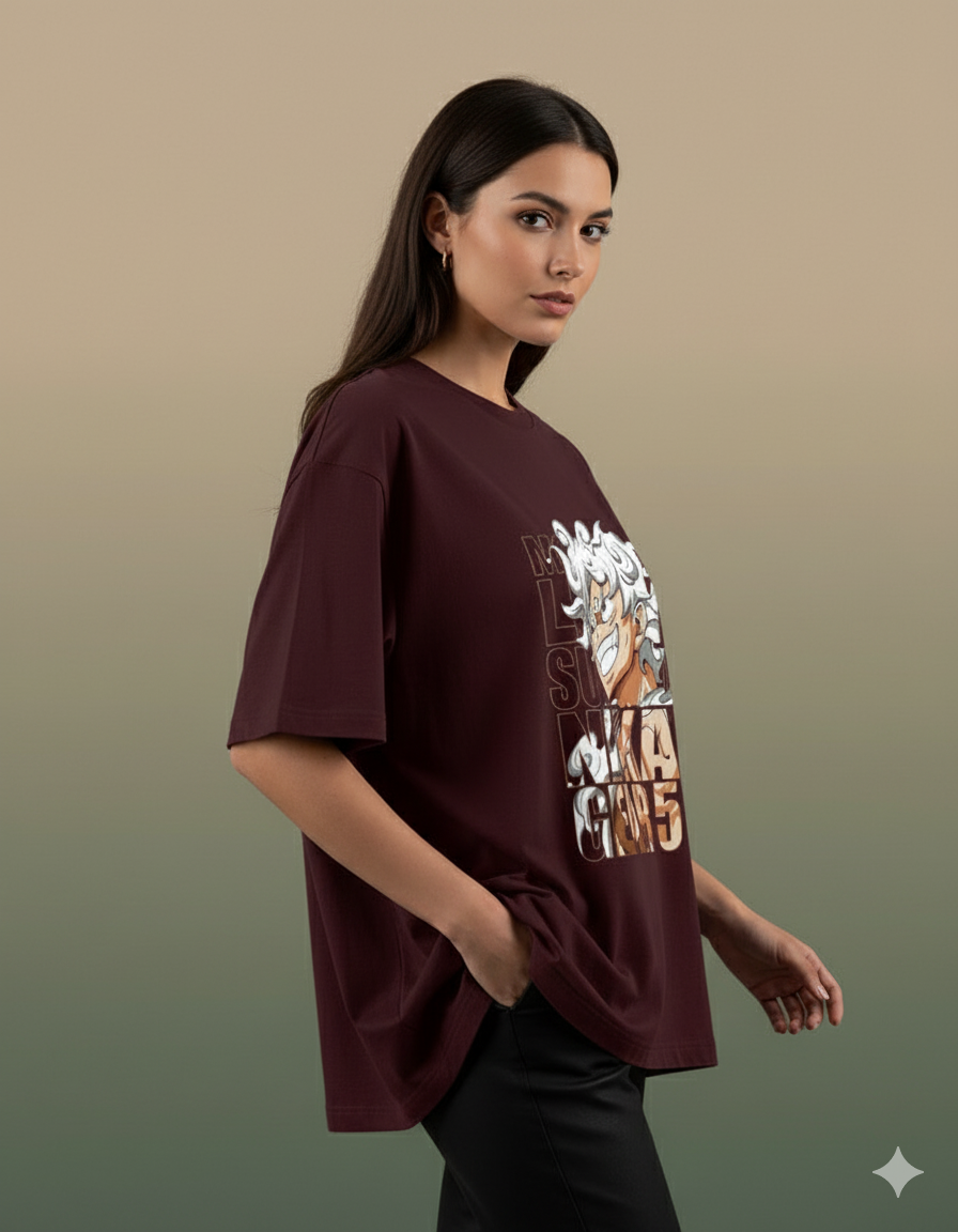 Gear 5 Luffy Anime Ladies Oversized Classic T-shirt | Teeyatra