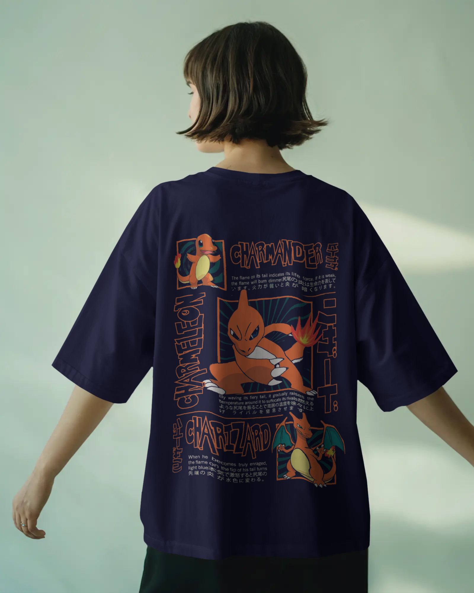 Charmander & Charizard Evolution Ladies Oversized Classic T-shirt | Teeyatra | Anime