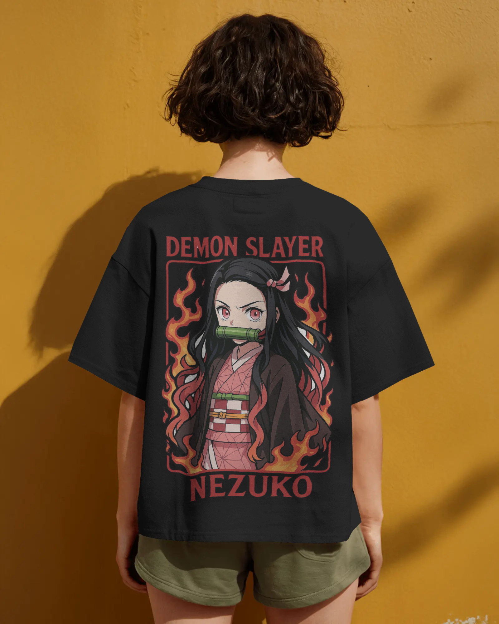 Nezuko Fire Graphic Ladies Oversized Classic T-shirt | Demon Slayer | Anime | Teeyatra