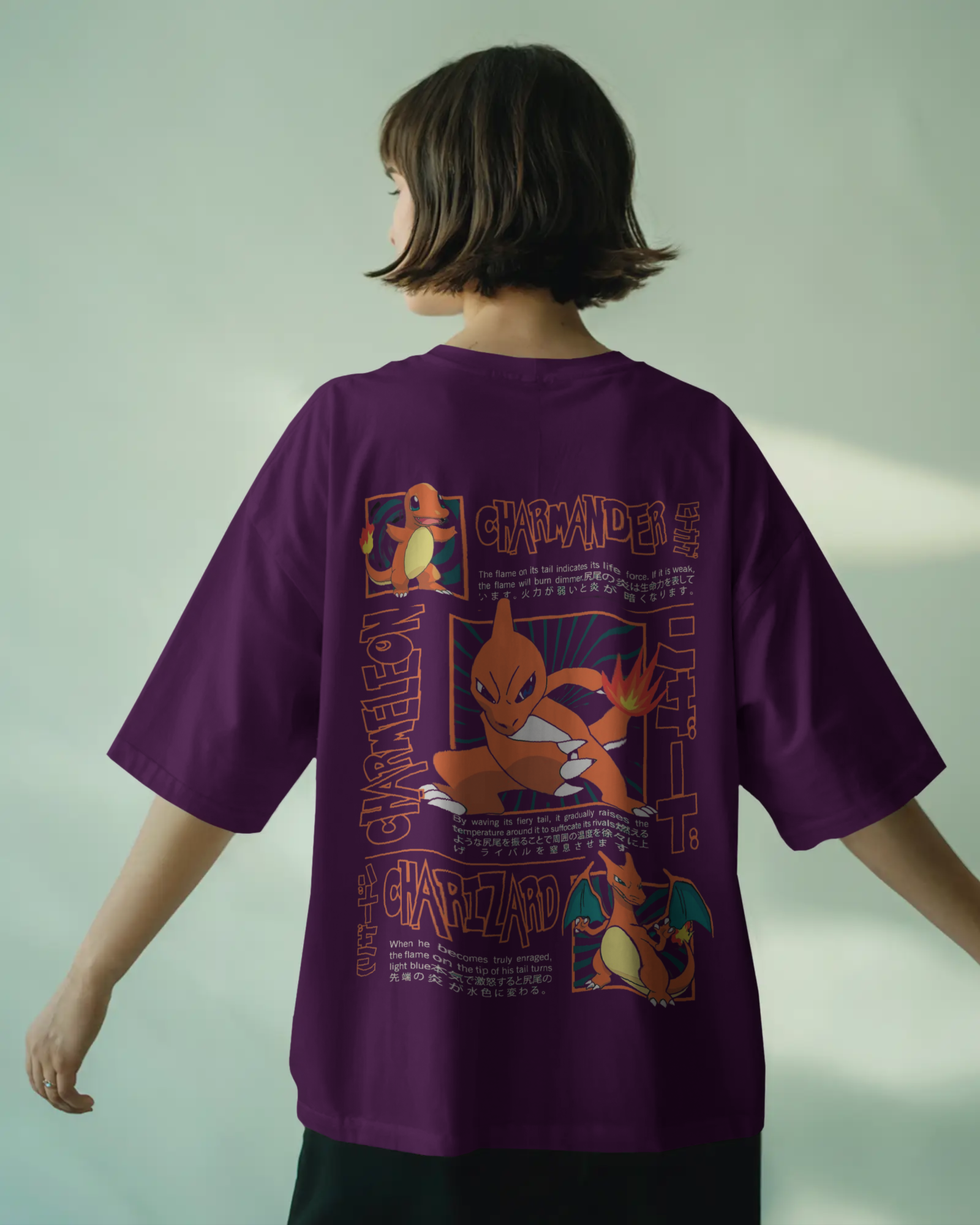 Charmander & Charizard Evolution Ladies Oversized Classic T-shirt | Teeyatra | Anime