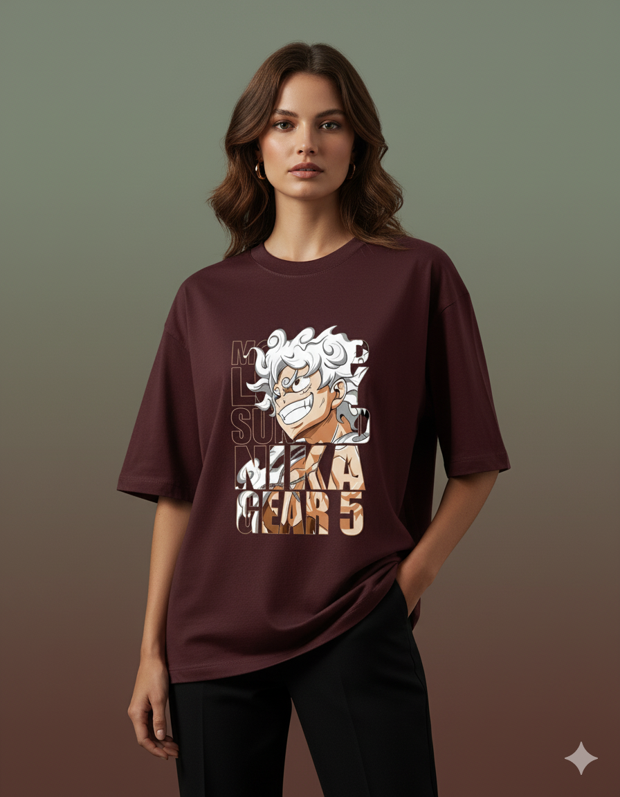 Gear 5 Luffy Anime Ladies Oversized Classic T-shirt | Teeyatra