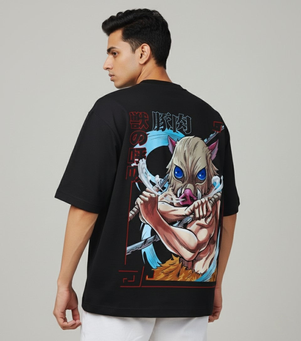 Demon Slayer Inosuke Anime Men's Oversized T-Shirt | Teeyatra