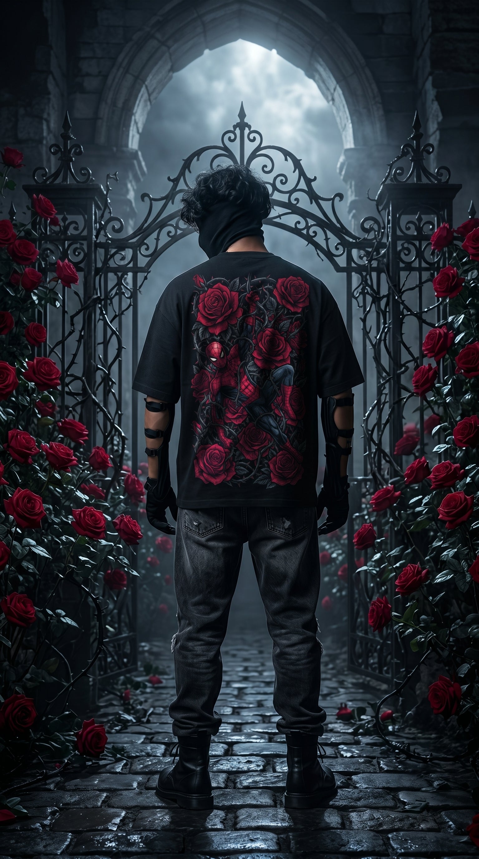 Teeyatra Spider Rose Noir Oversized T-Shirt