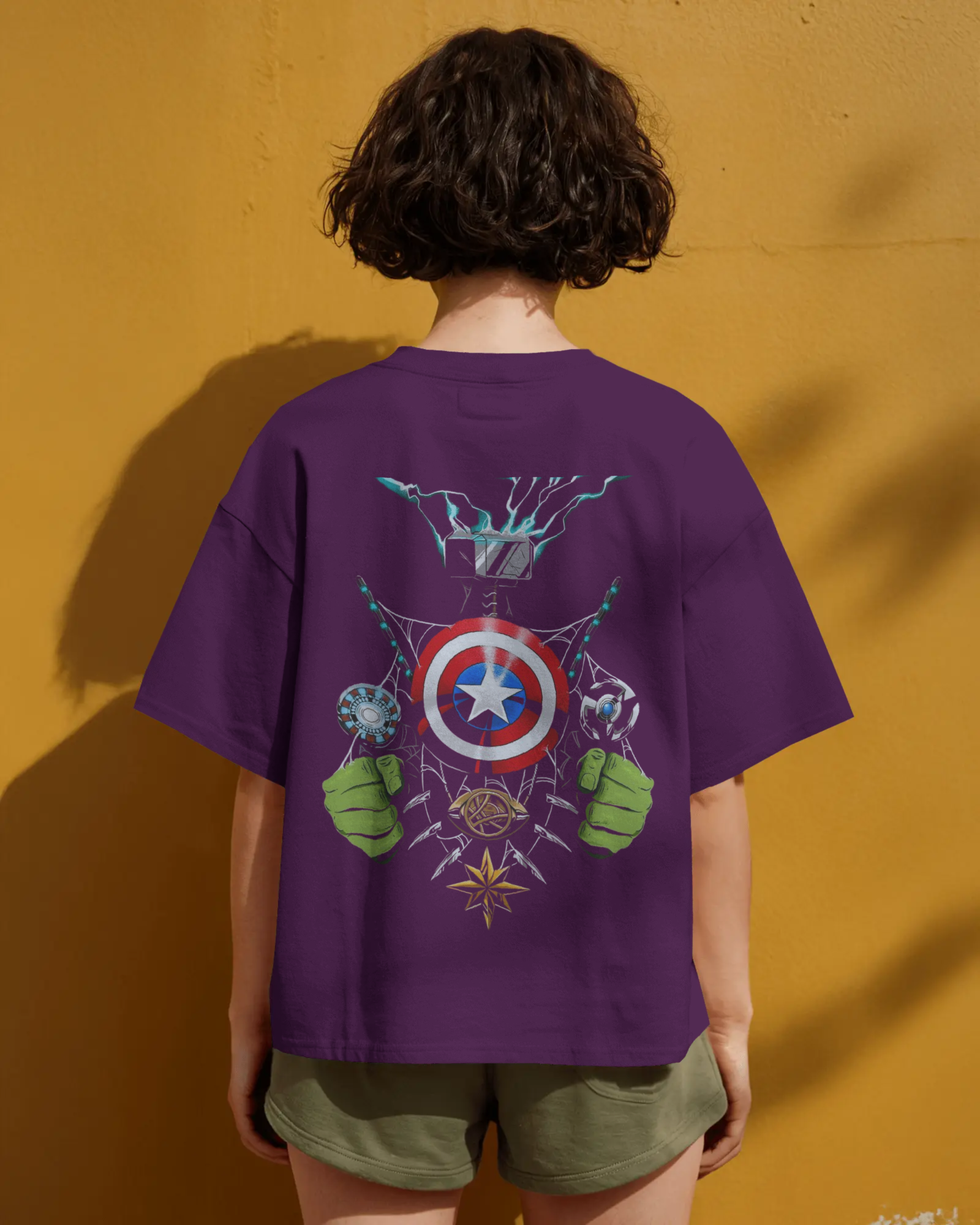 Defender of Earth: Avengers Back Print Ladies Oversized Classic T-shirt | Teeyatra| Marvel