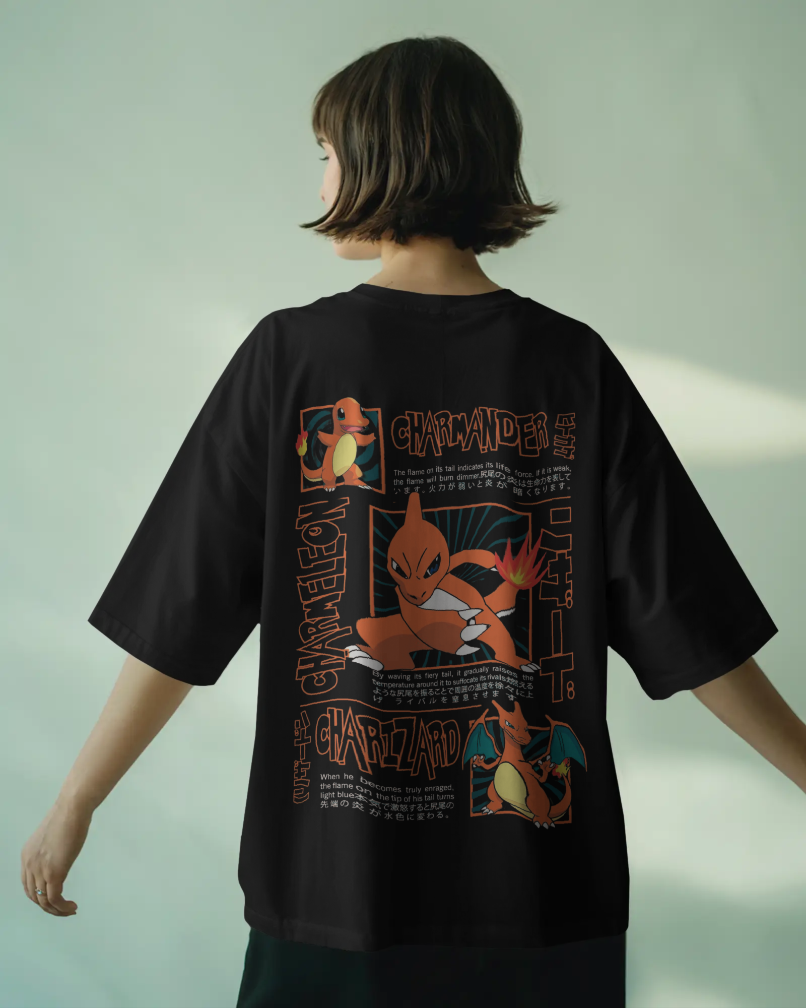 Charmander & Charizard Evolution Ladies Oversized Classic T-shirt | Teeyatra | Anime