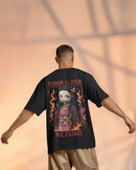 Nezuko Fire Graphic Men's Unisex Oversized Classic T-shirt | Demon Slayer | Anime | Teeyatra