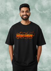 Demon Slayer Tanjiro Kamado Fire Breathing Men's Oversized T-Shirt | Teeyatra | Anime