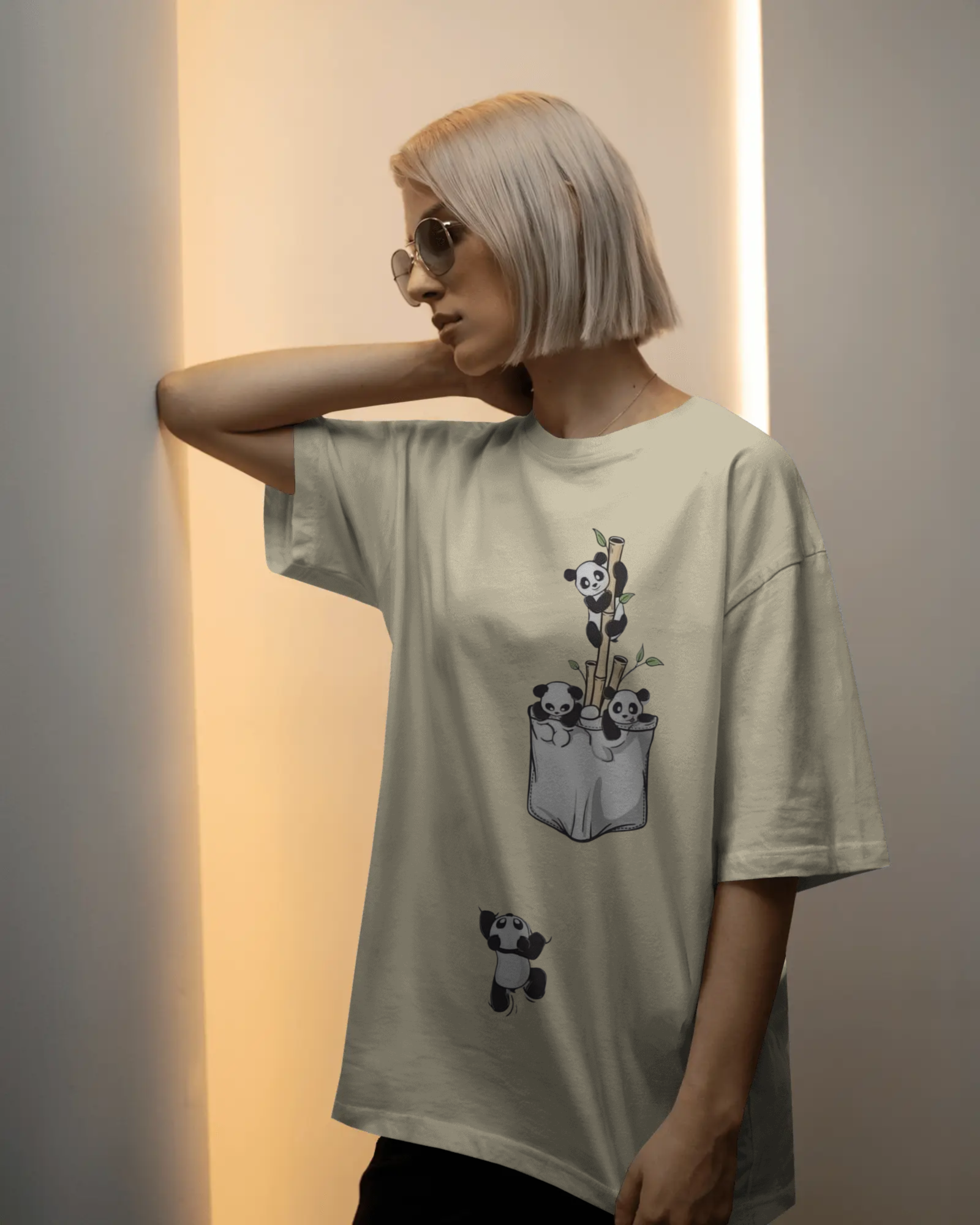 The Great Escape Panda Ladies Oversized Classic T-shirt | Teeyatra | Cartoon