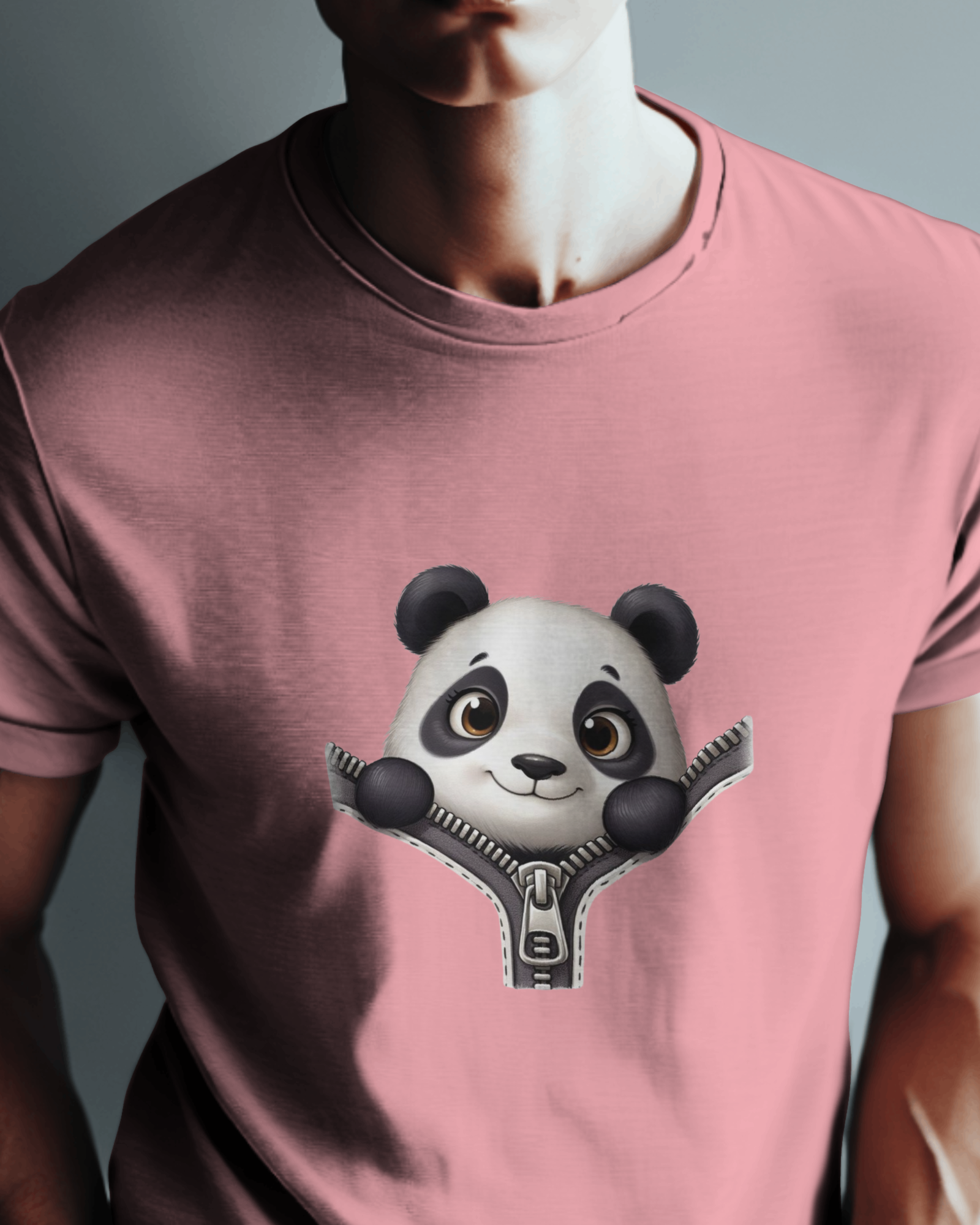 Unzip The Cuteness Panda Men's Classic Crew T-Shirt | Teeyatra | Cartoon