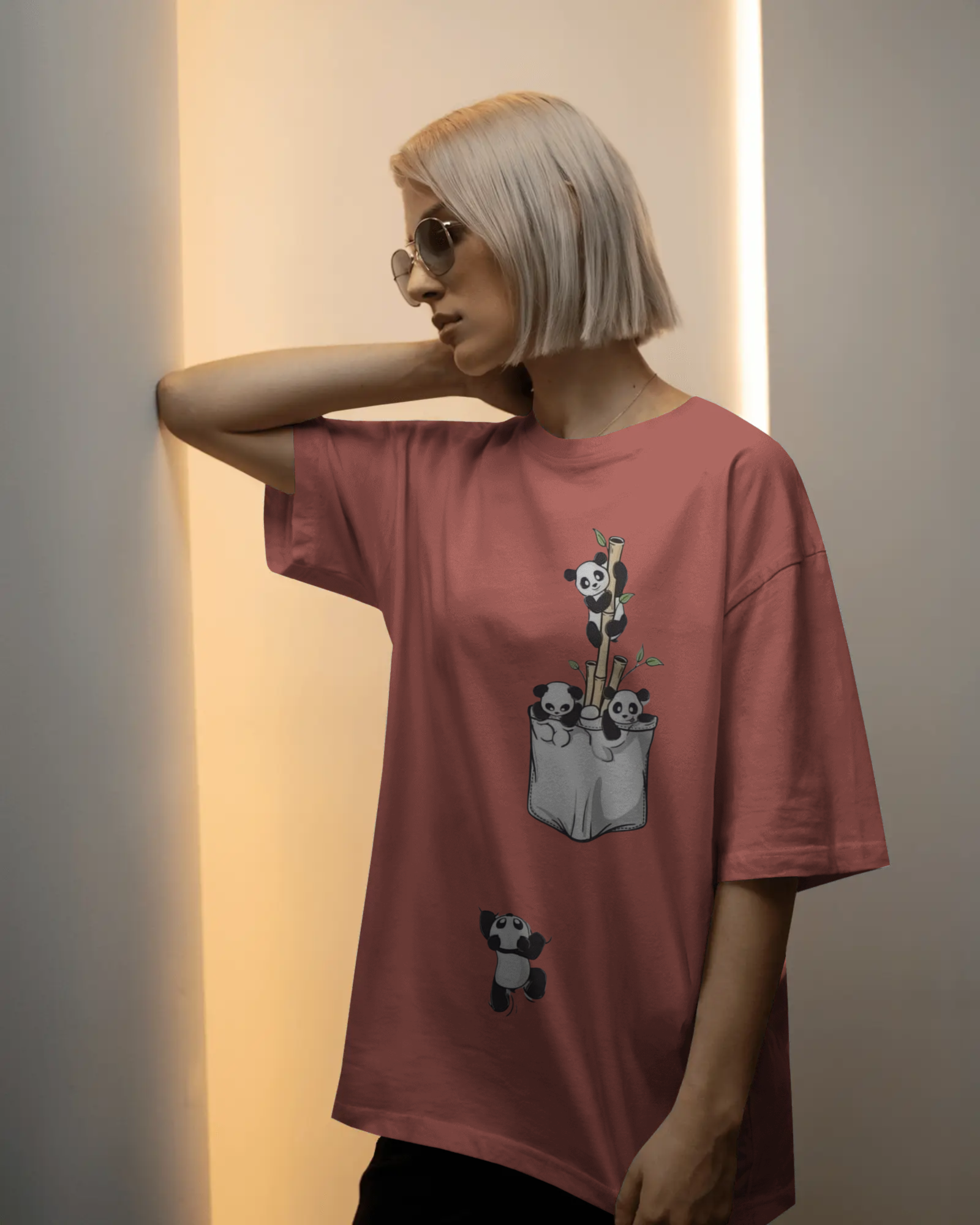 The Great Escape Panda Ladies Oversized Classic T-shirt | Teeyatra | Cartoon
