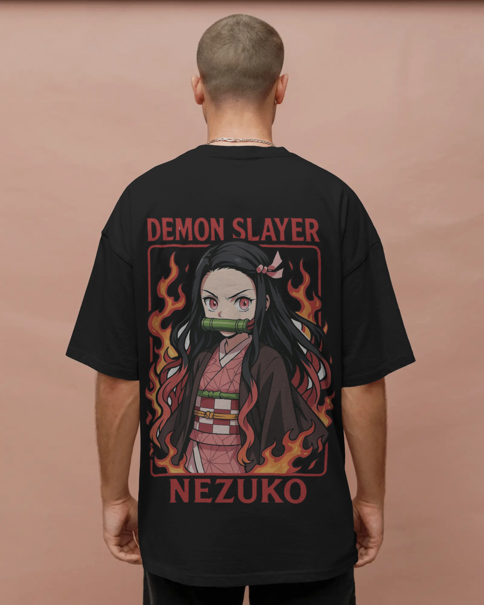 Nezuko Fire Graphic Men's Unisex Oversized Classic T-shirt | Demon Slayer | Anime | Teeyatra