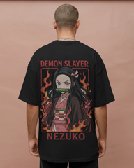 Nezuko Fire Graphic Men's Unisex Oversized Classic T-shirt | Demon Slayer | Anime | Teeyatra