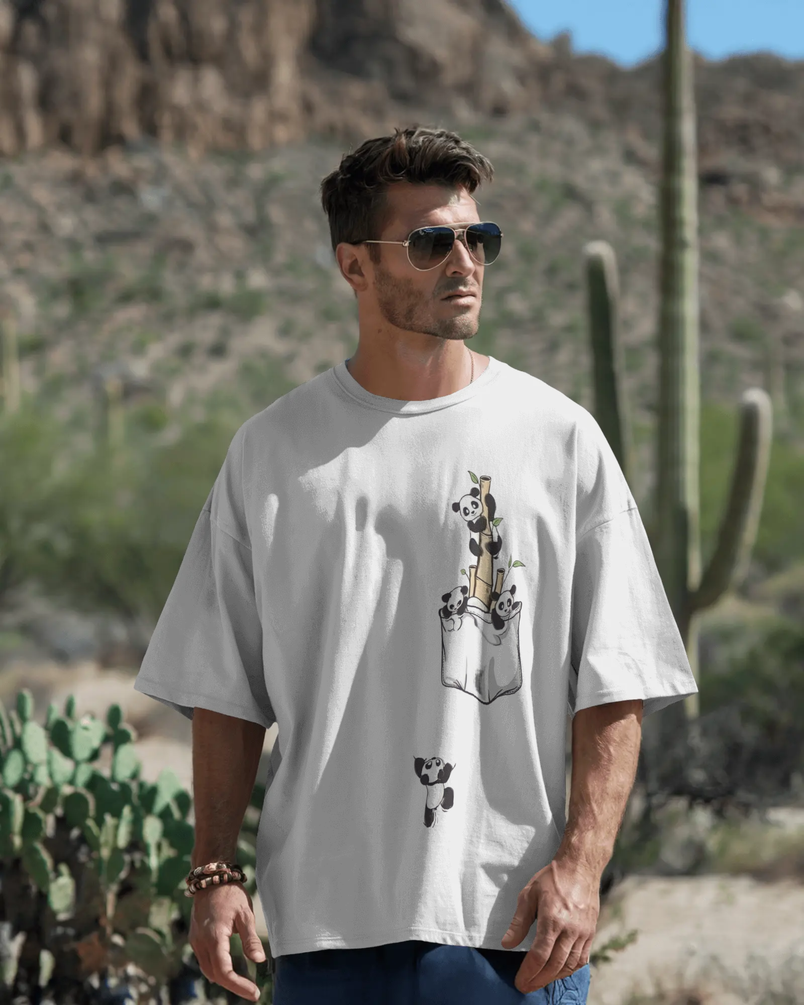 The Great Escape Panda Men's Oversized Classic T-shirt | Teeyatra | Cartoon